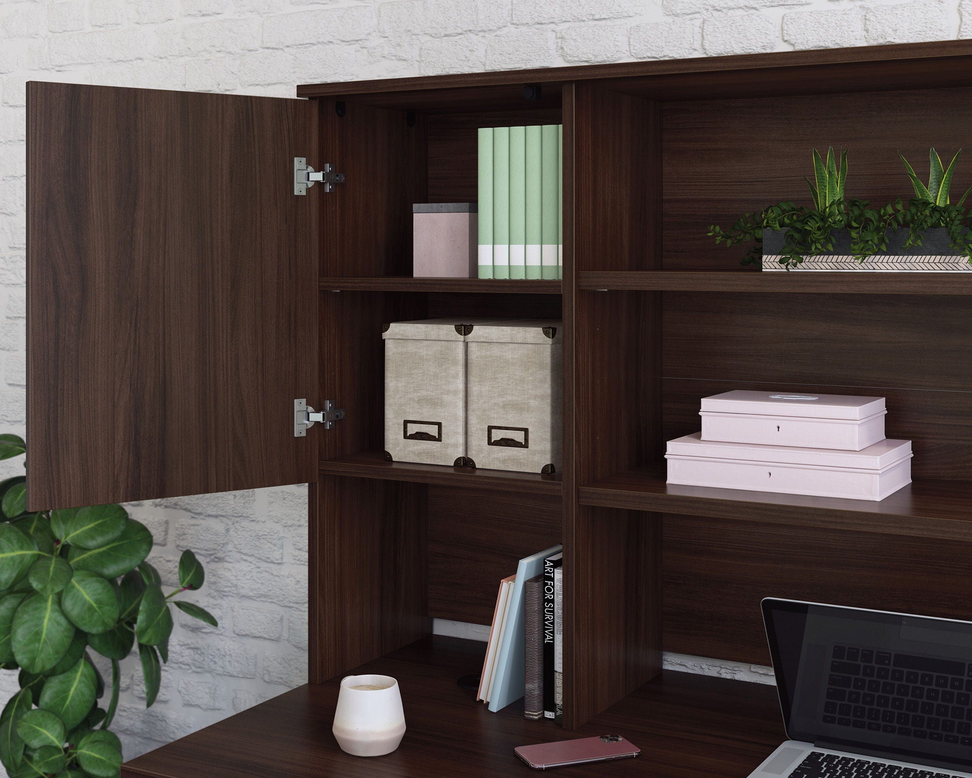 Commercial Desktop Hutch in Noble Elm