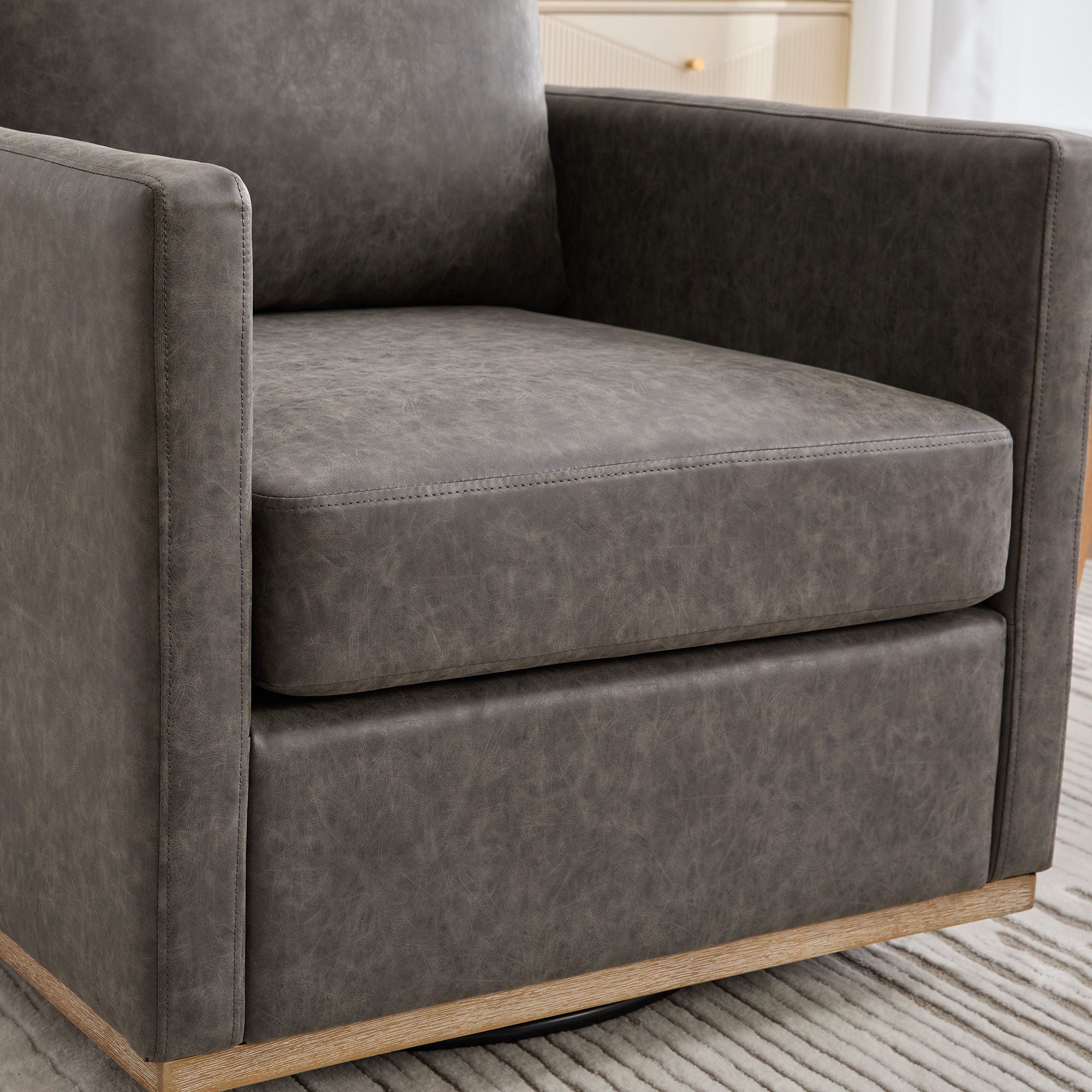 Modern Upholstered Square Swivel Accent Chair With 360 Degree Rotation