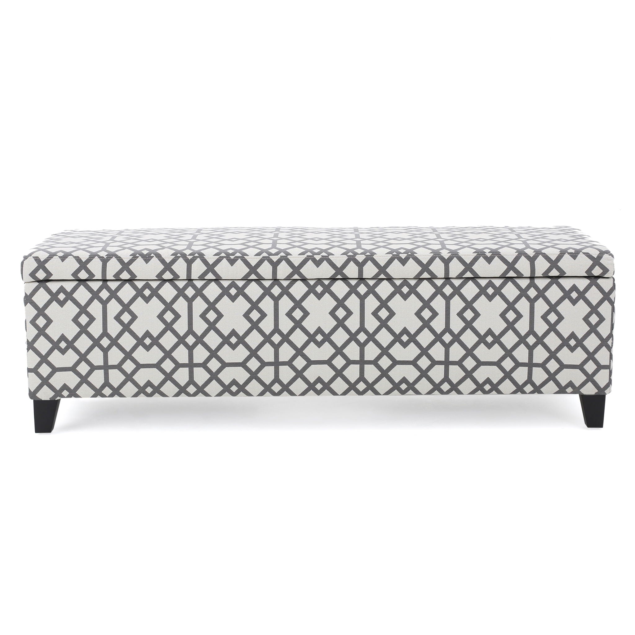 Quotient - Upholstered Storage Ottoman With Tapered Block Feet - Gray / White