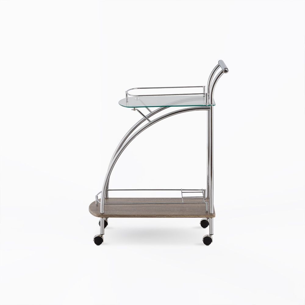 ACME Badin - Serving Cart - Chrome & Clear Glass | Meri Furniture
