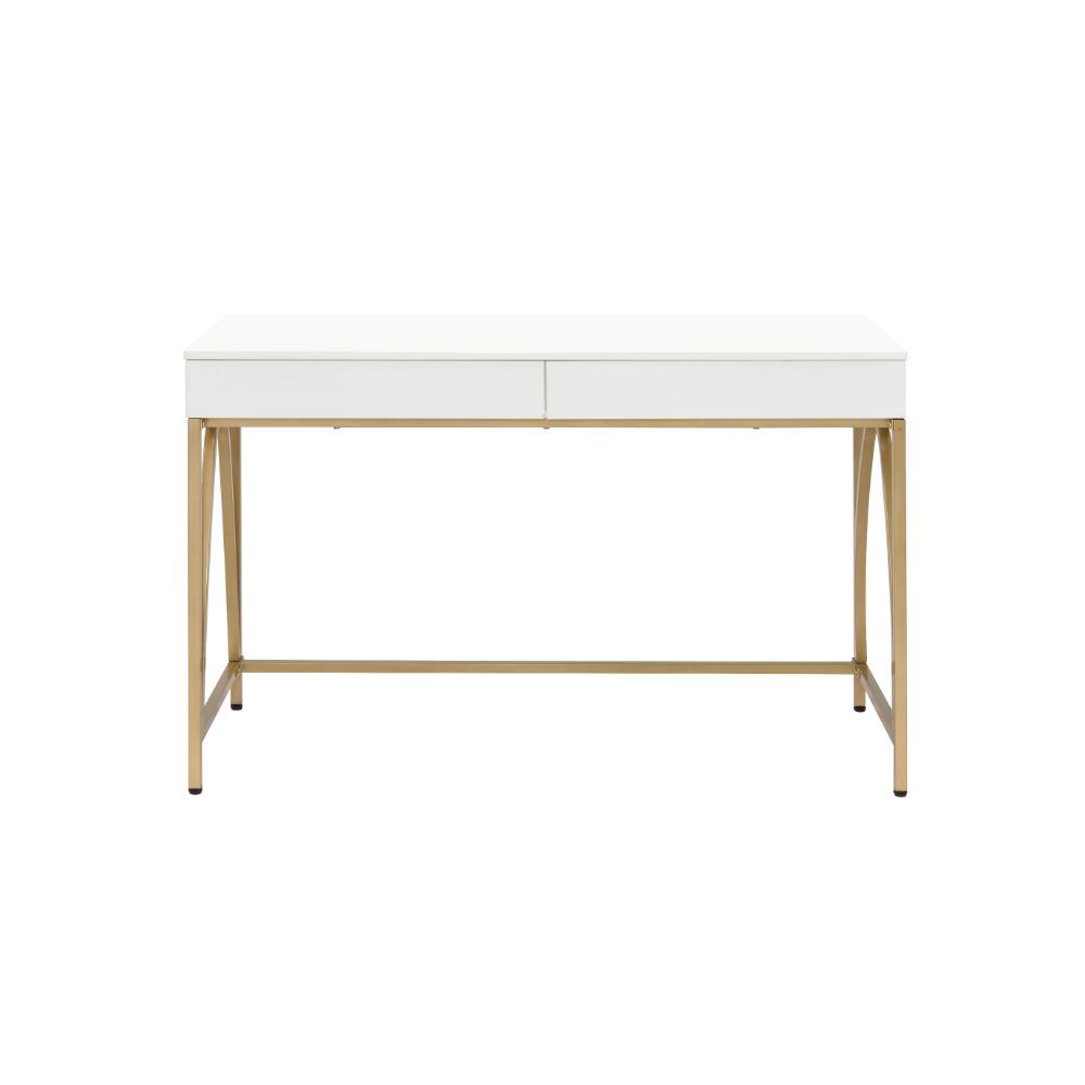 ACME Lightmane - Desk - White High Gloss & Gold | Meri Furniture