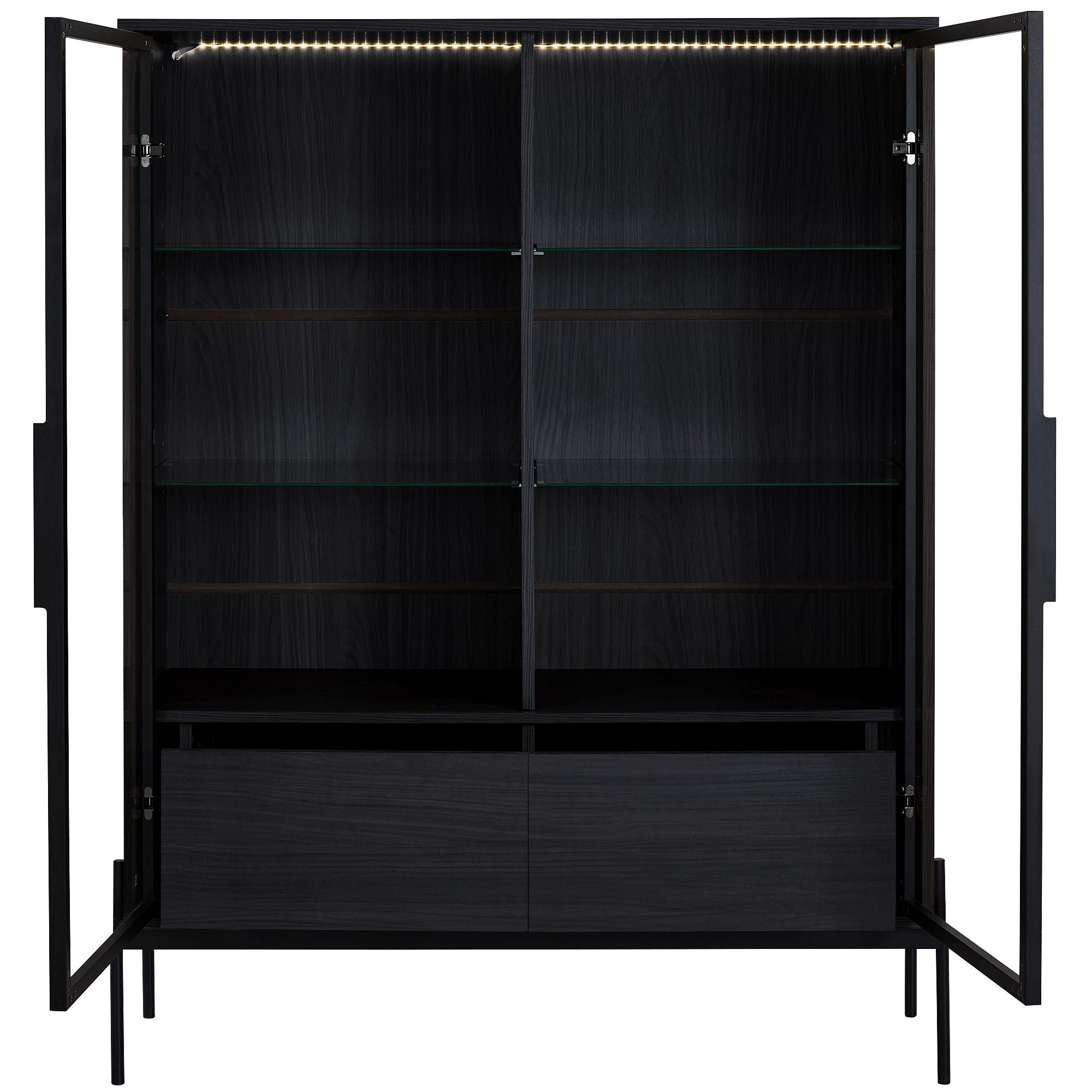 Modern Minimalist Style LED Curio Cabinet With Tempered Glass Door, Metal Legs