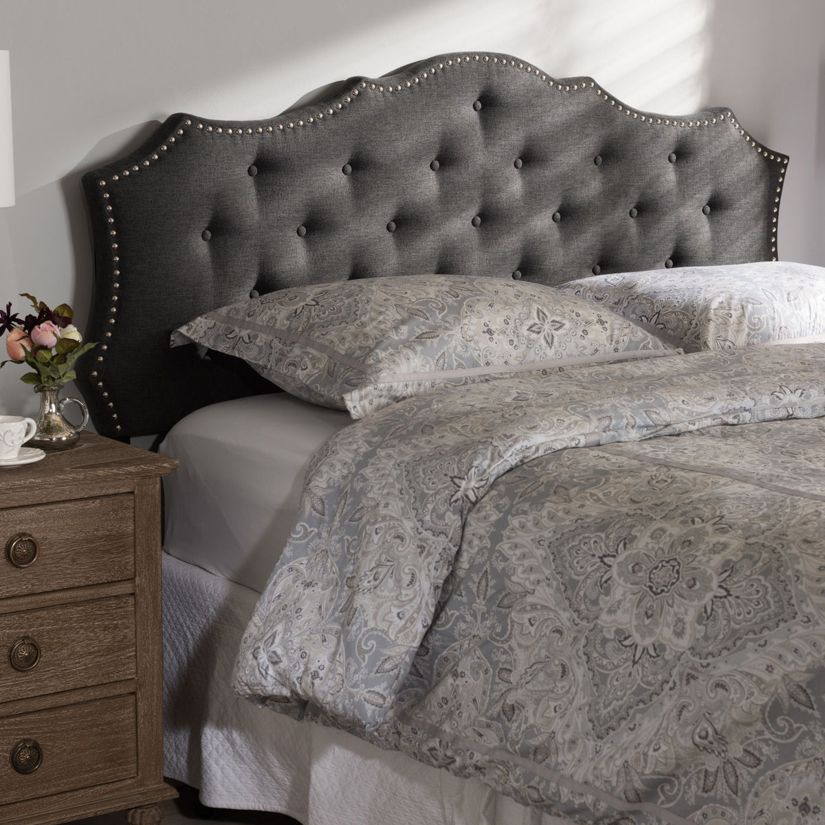 Aurora Modern and Contemporary Dark Grey Fabric King Size Headboard
