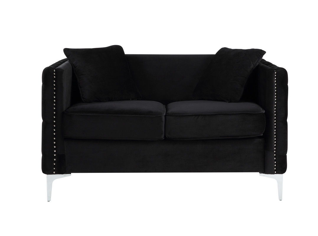 Bayberry 53"W Black Velvet Loveseat with 2 Pillows