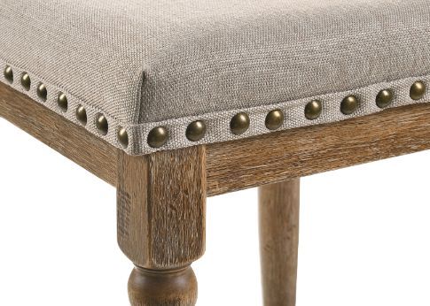 ACME Farsiris - Stool (Set of 2) - Beige Fabric & Weathered Oak Finish | Meri Furniture