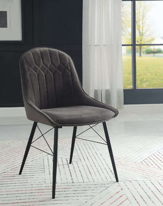 Abraham - Side Chair Set of 2) - Dark Gray Fabric & Black