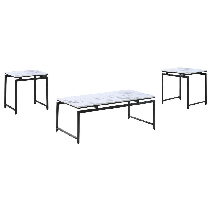 Coaster Fine Furniture Clark - 3 Piece Faux Marble Top Coffee Table Set - White | Meri Furniture