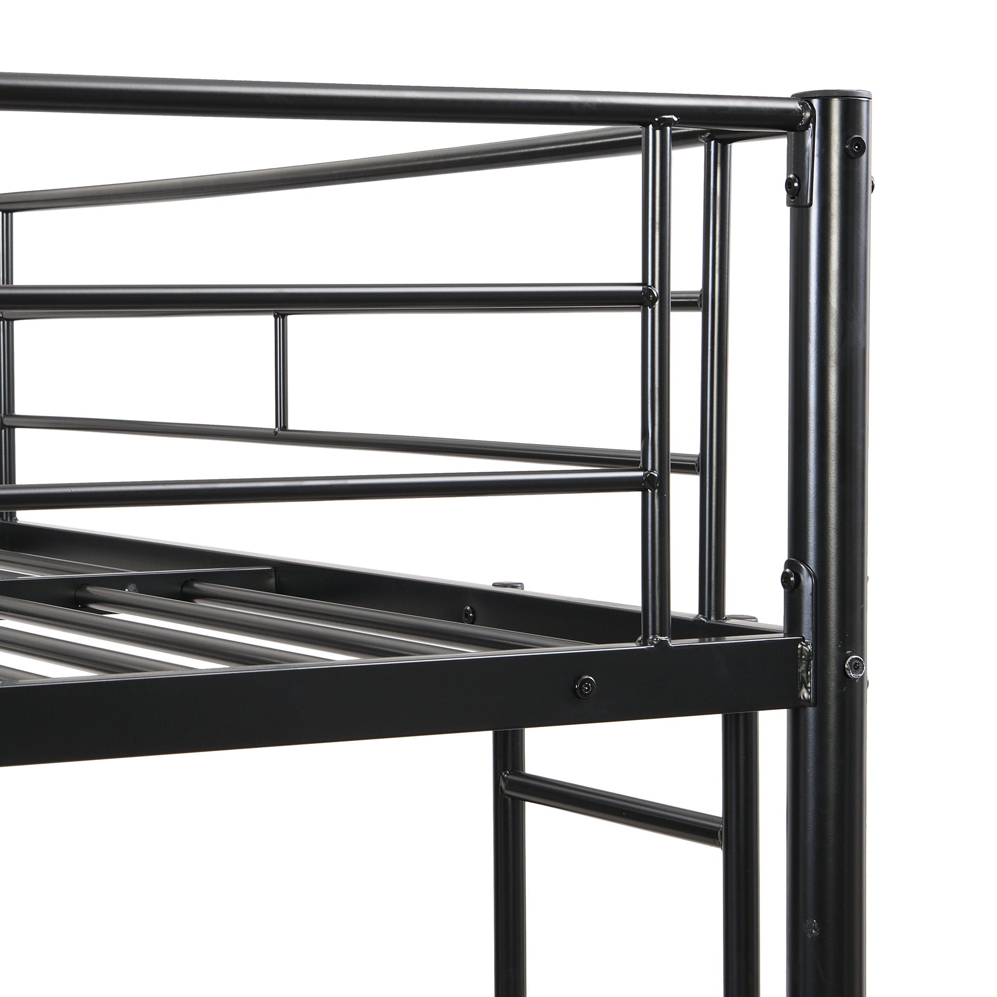 Full Over Full Modern Metal Bunk Bed With Trundle - Black