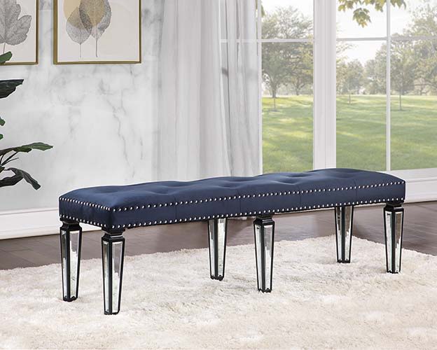 ACME Varian II - Bench - Black Velvet & Black & Sliver Finish | Meri Furniture