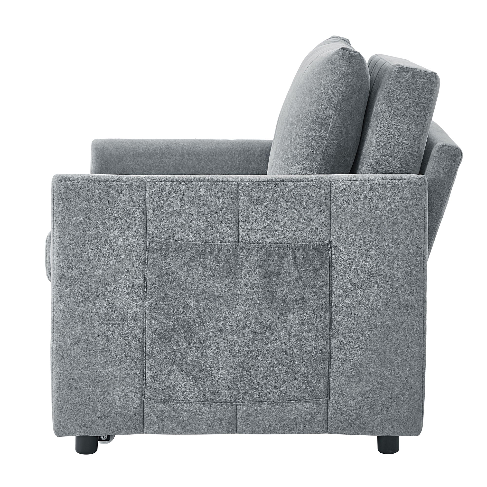 Upholstered Convertible Sleeper Sofa With 5 Position Backrest, Side Pockets, Storage