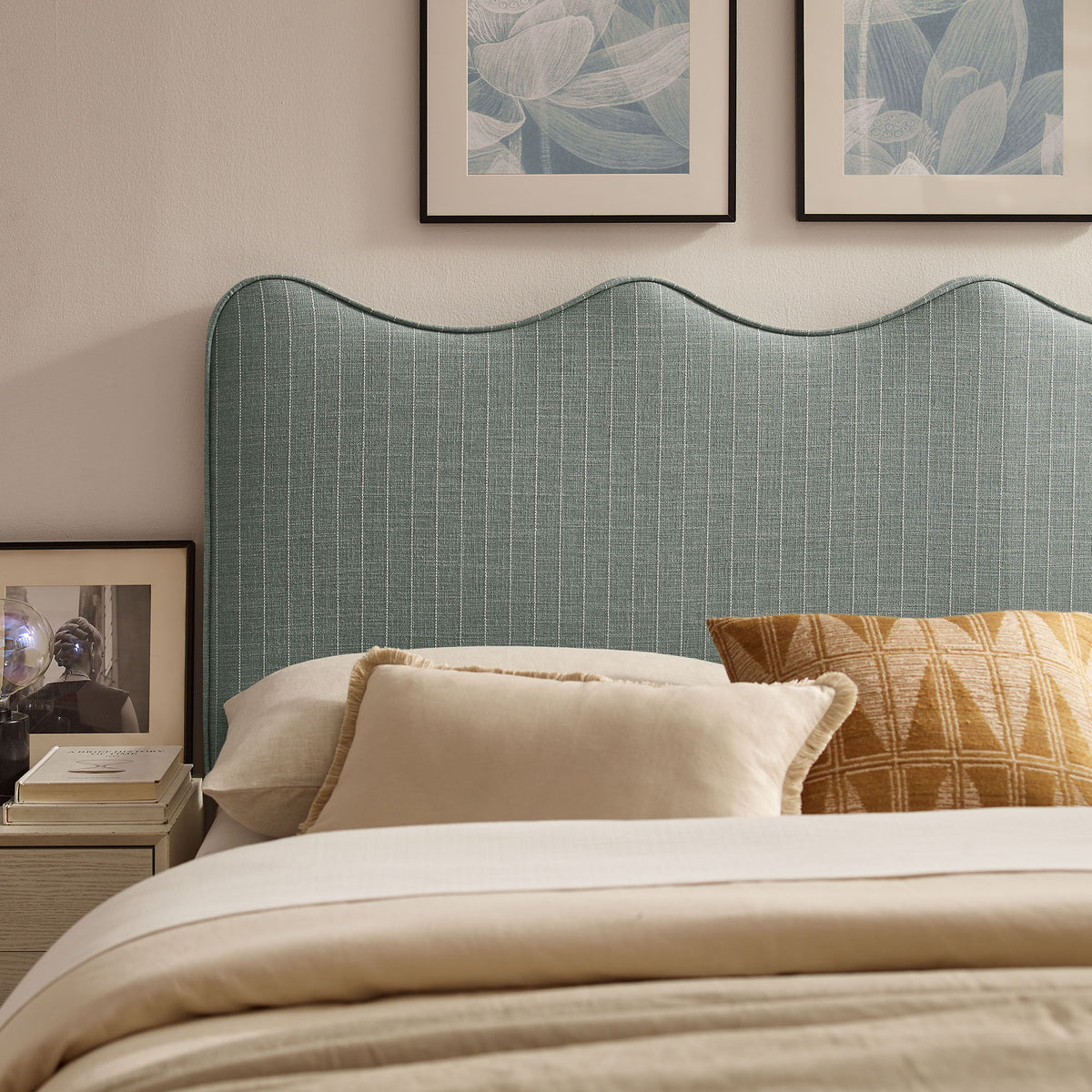 Athena Striped Fabric Upholstered King Size Headboard by Modway