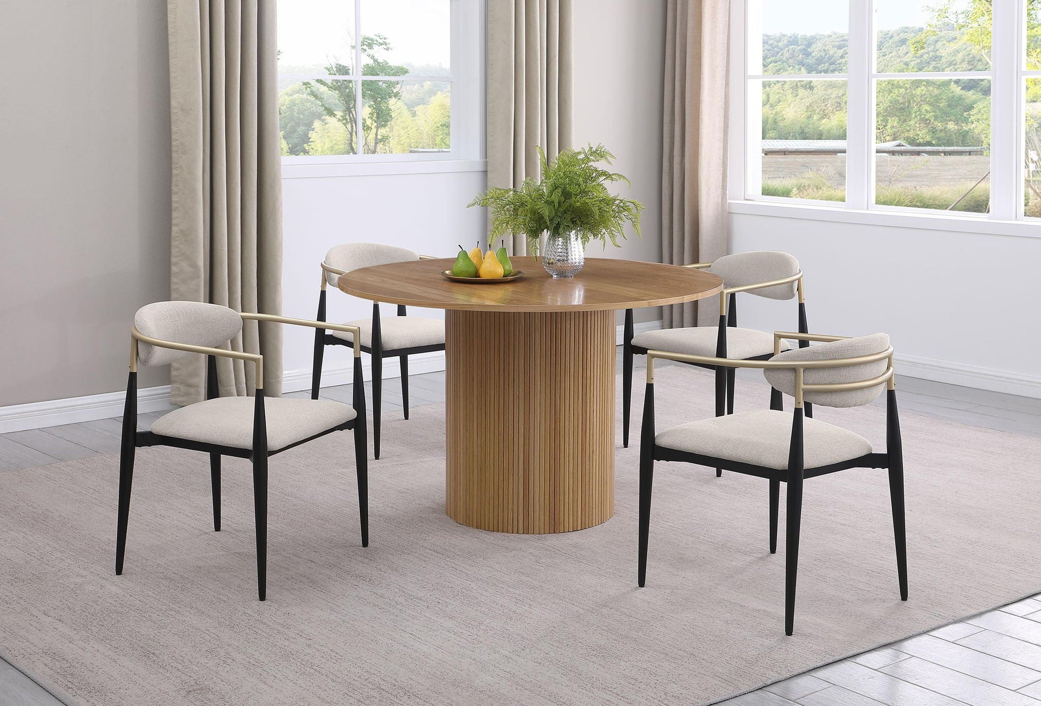 Bradbury Fabric Upholstered Dining Arm Chair Beige (Set of 2)