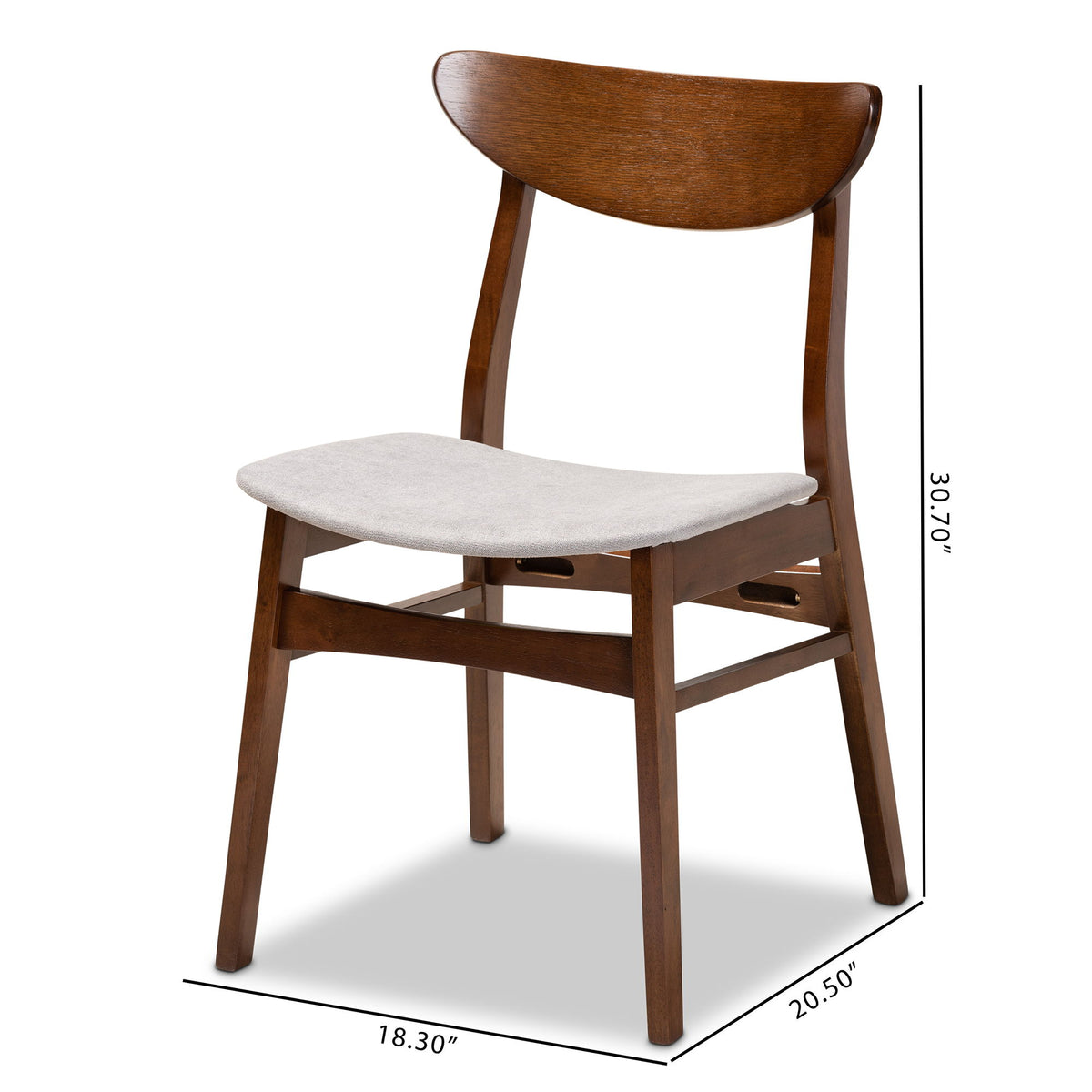 Parlin Mid-Century Modern Transitional Light Grey Fabric Upholstered and Walnut Brown Finished Wood 4-Piece Dining Chair Set