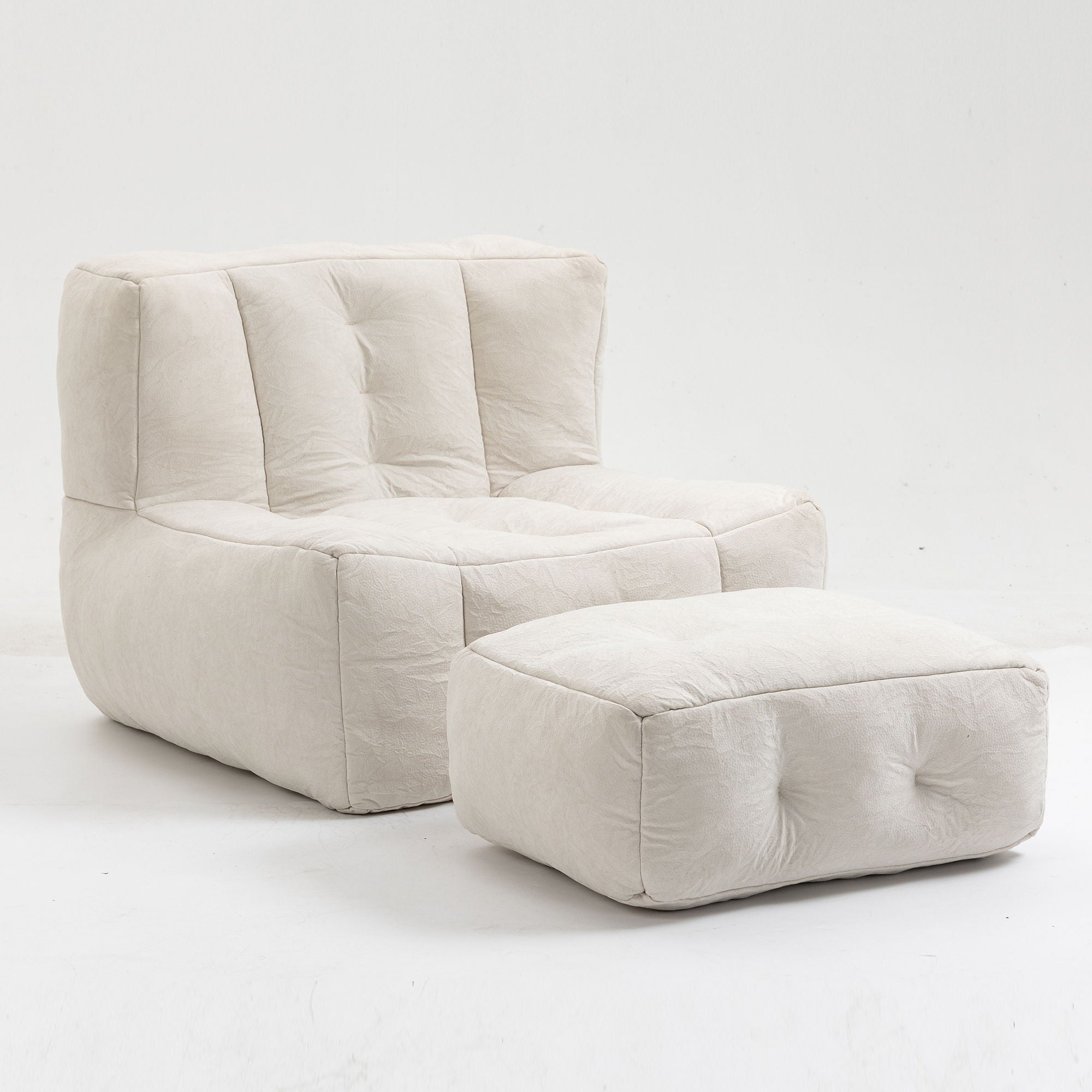 Modern Indoor Fluffy Bean Bag Chair With Memory Foam And Ottoman, Super Soft