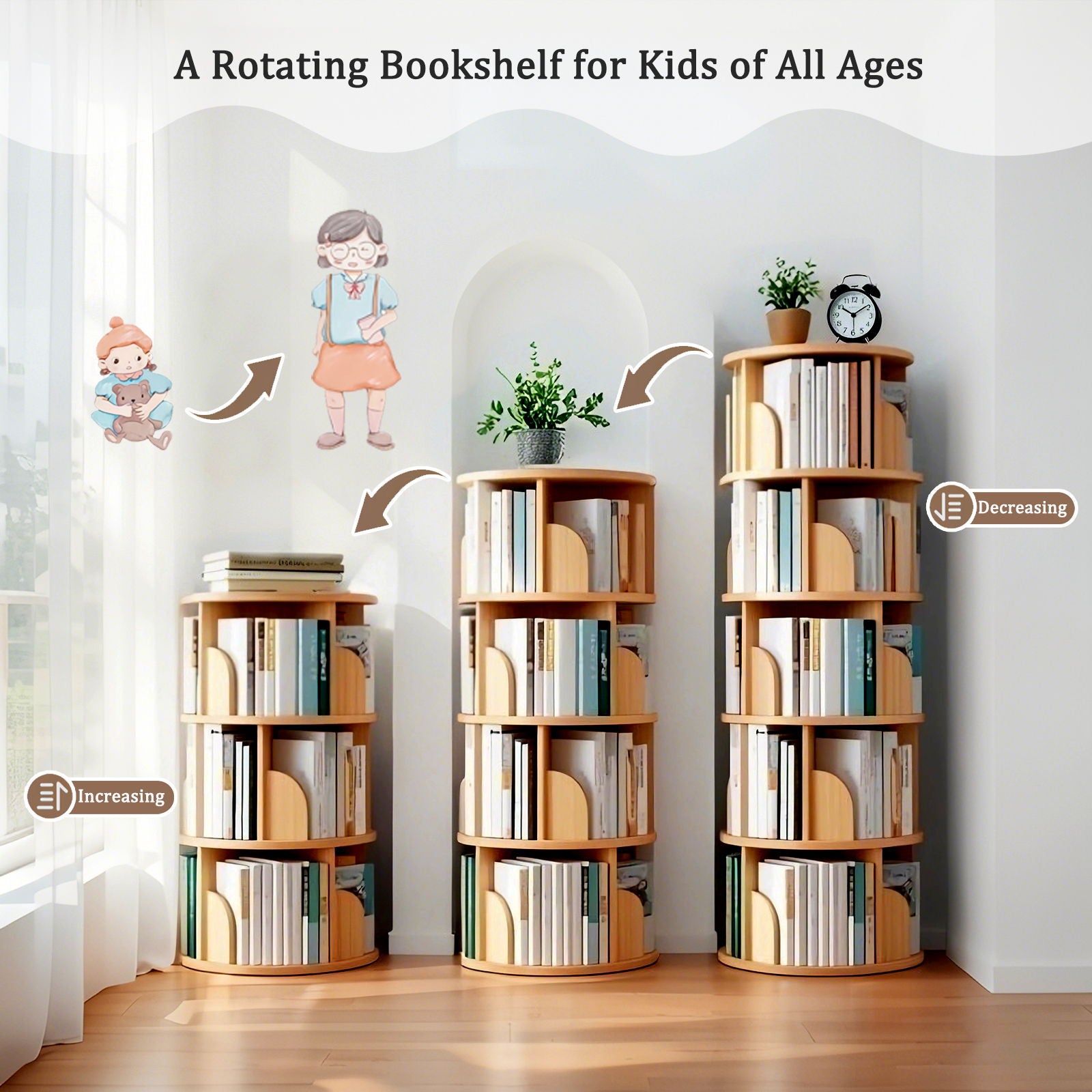 5 Tier Rotating Bookshelf, Spinning Design