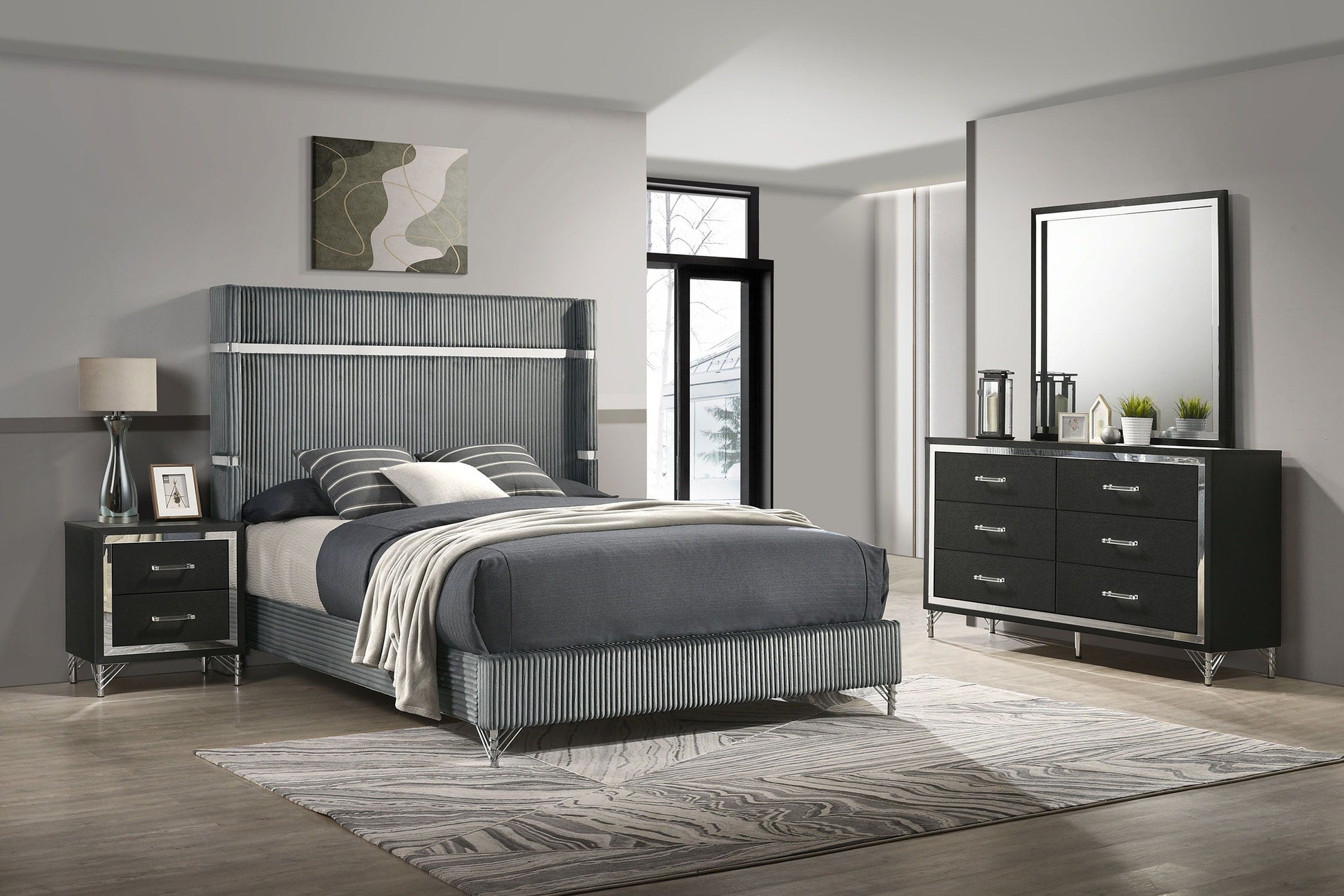 Coaster Fine Furniture Lucia - Bedroom Set With Upholstered Wingback Panel Bed | Meri Furniture