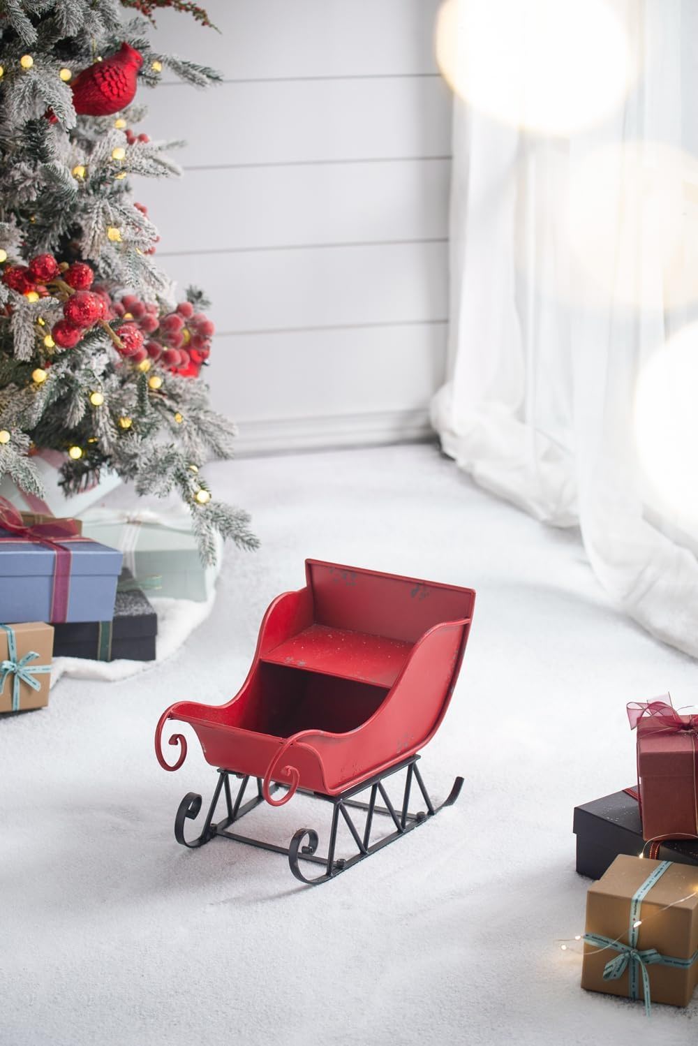 Iron Sleigh Large, Distressed Christmas Santa Sleigh Holiday Decoration