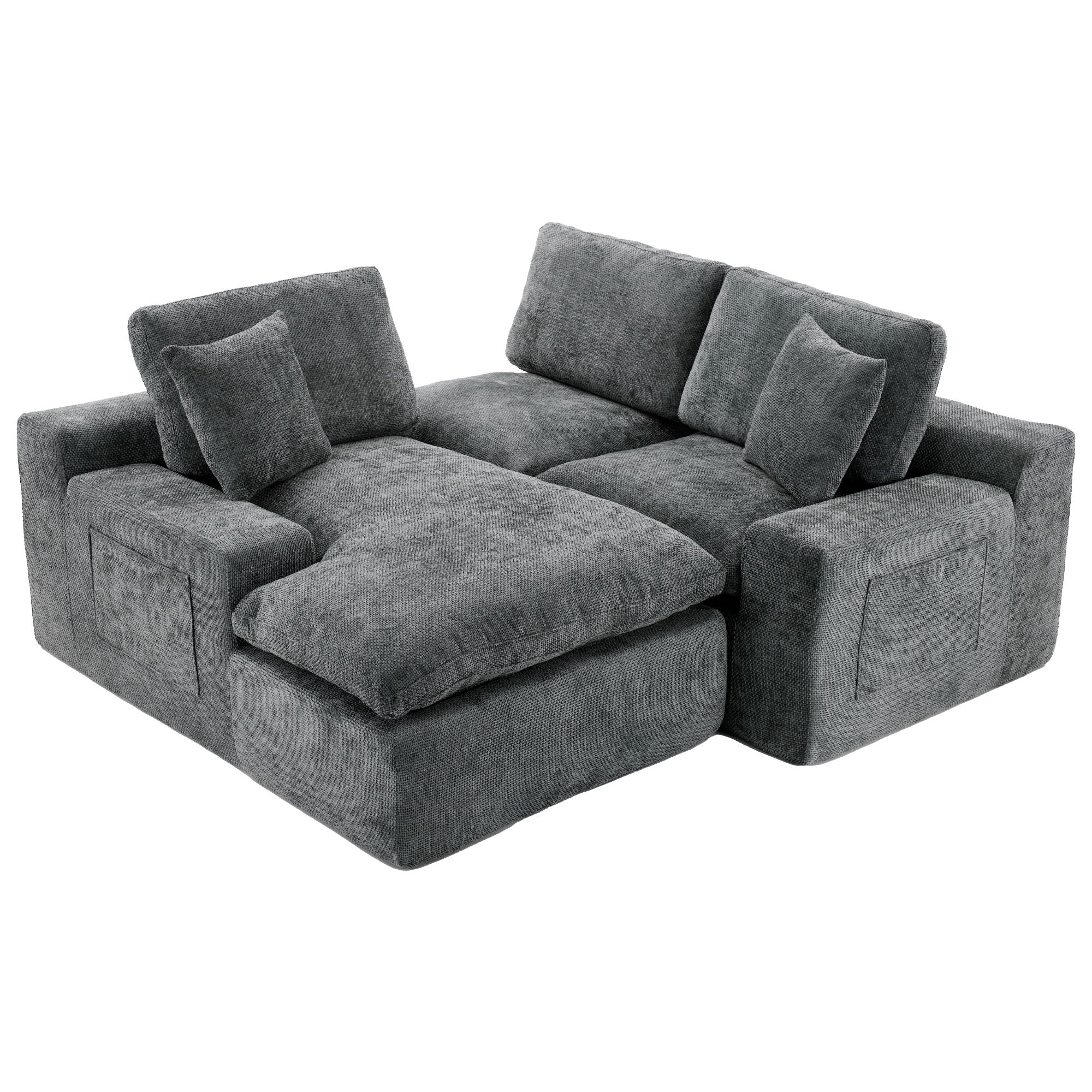 Cloud Sectional Sofa With Double Layer Cushion And Side Pockets, Free-Combined