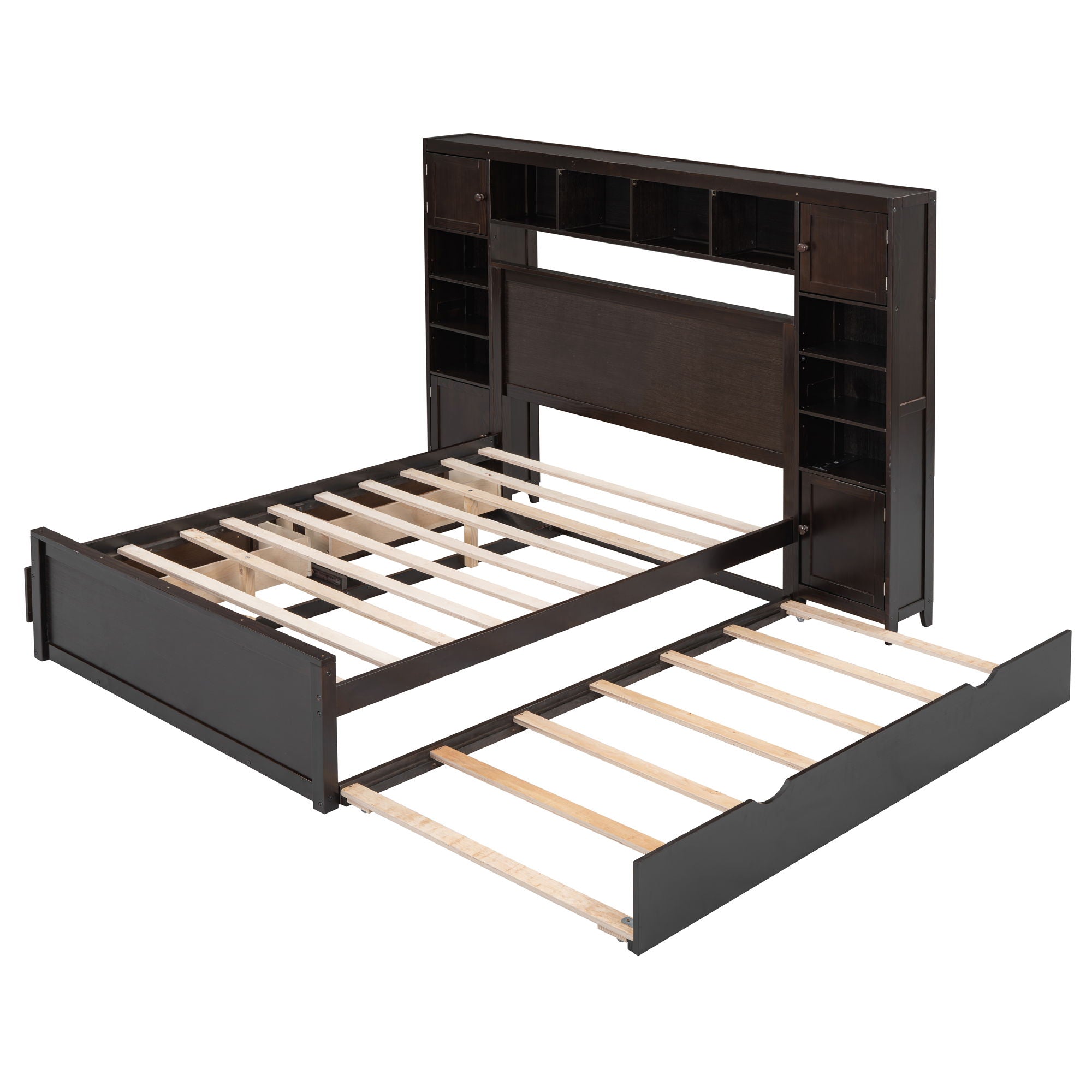 Bed With All In One Cabinet, Shelf And Sockets, Trundle