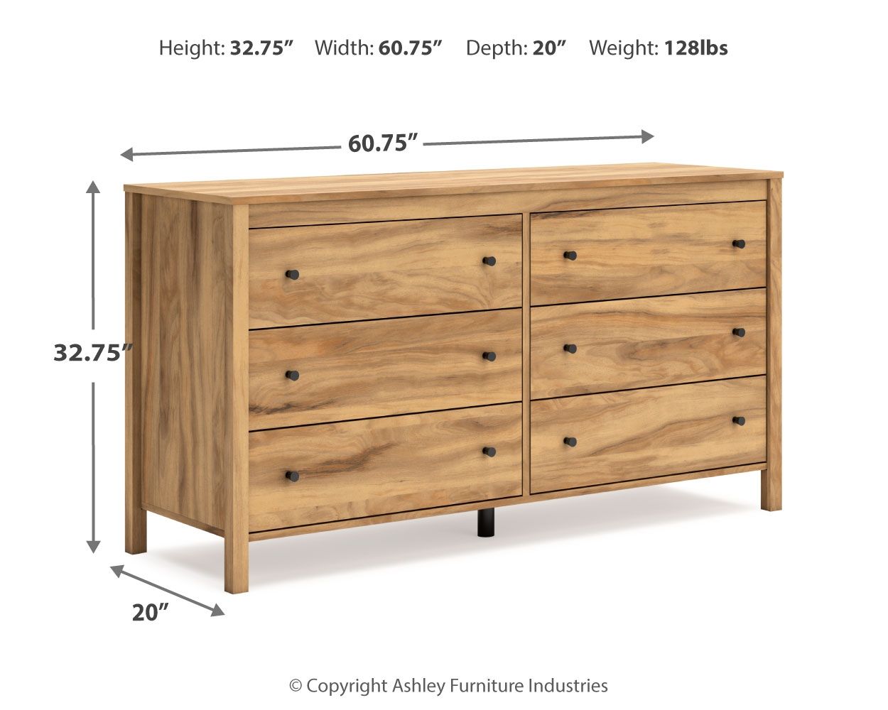 Signature Design by Ashley® Bermacy - Light Brown - Six Drawer Dresser | Meri Furniture