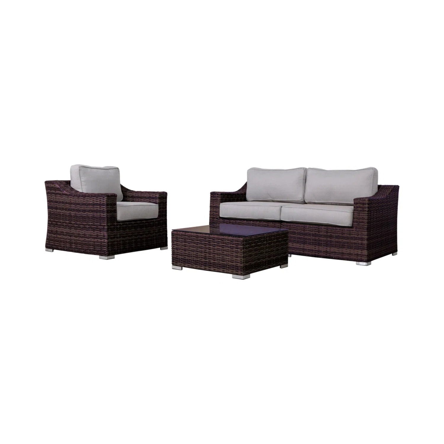 Outdoor Wicker Conversation Set With Cushions, All Weather