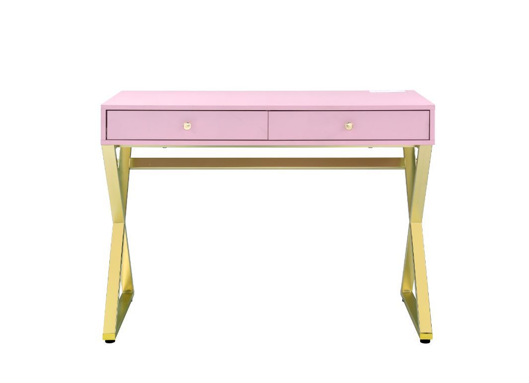 ACME Coleen - Desk - Pink & Gold Finish | Meri Furniture