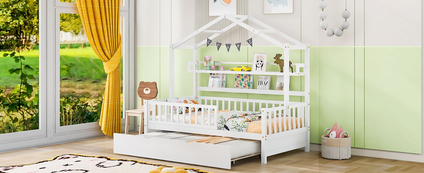 Playhouse Bed With Trundle, Kids Bed With Shelf