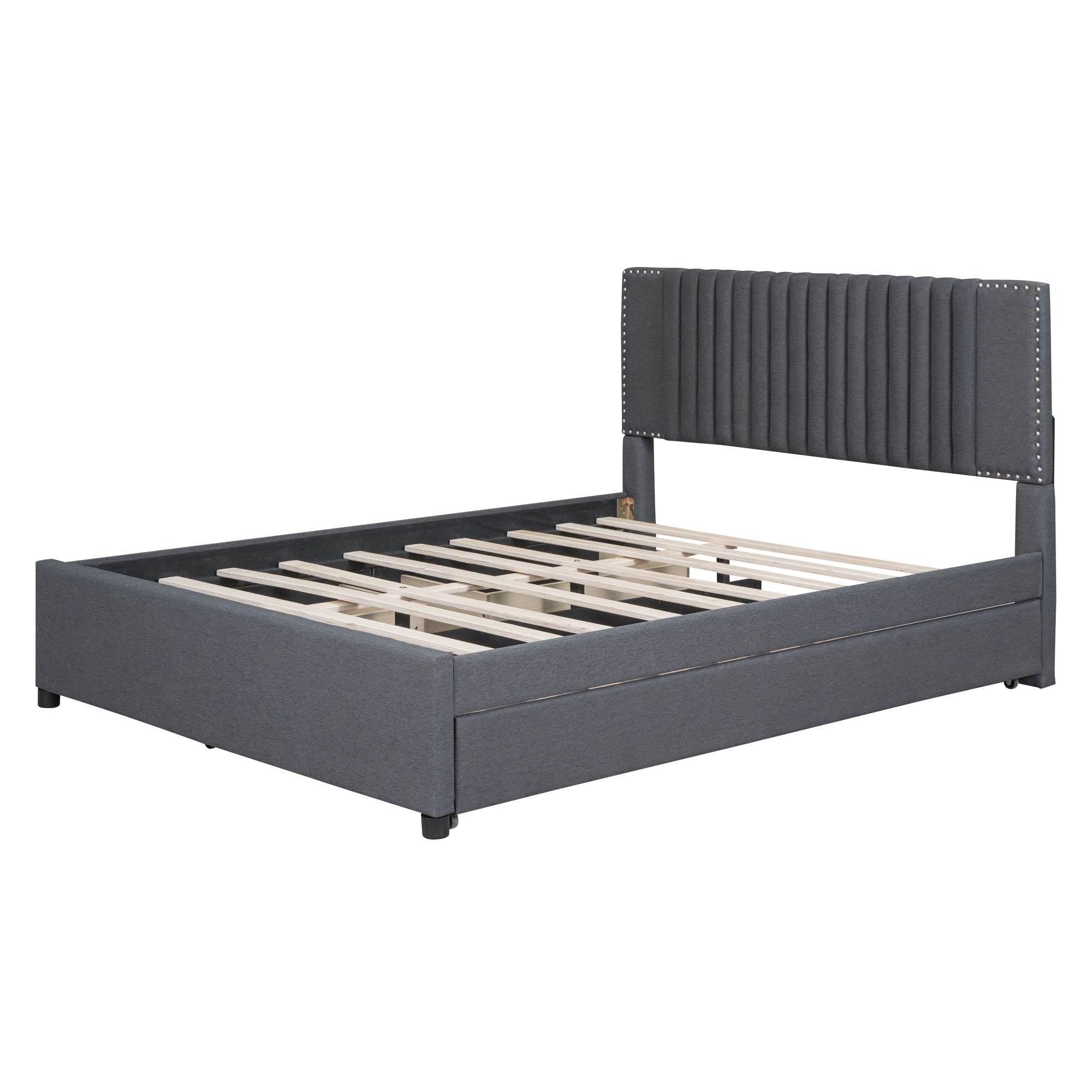Upholstered Platform Bed With Drawers, Classic Headboard Design
