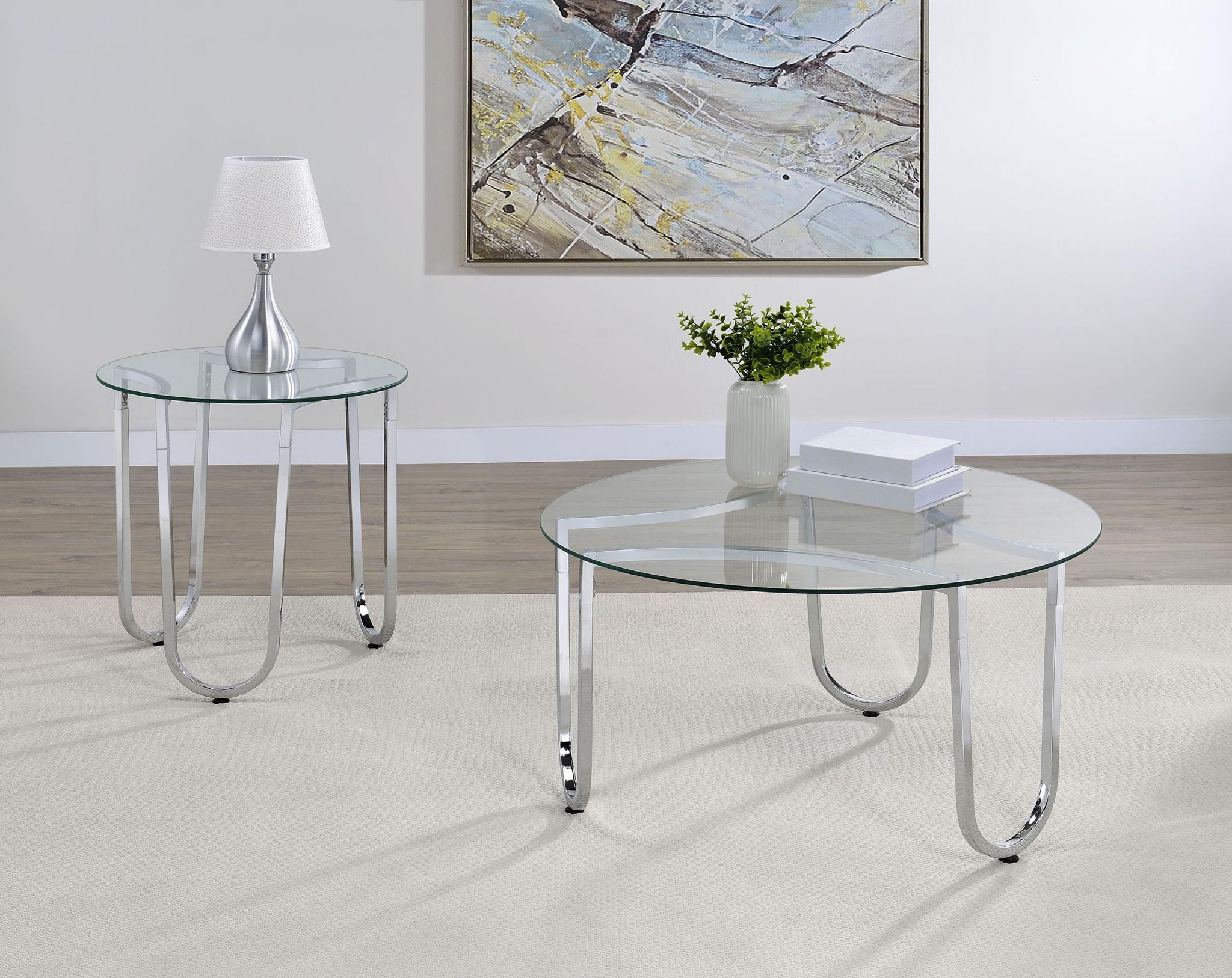 Beller Round Tempered Glass Top Cocktail Coffee Table Chrome