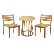 Outdoor 3 Pieces Dining Set, Round Bistro Set - Teak