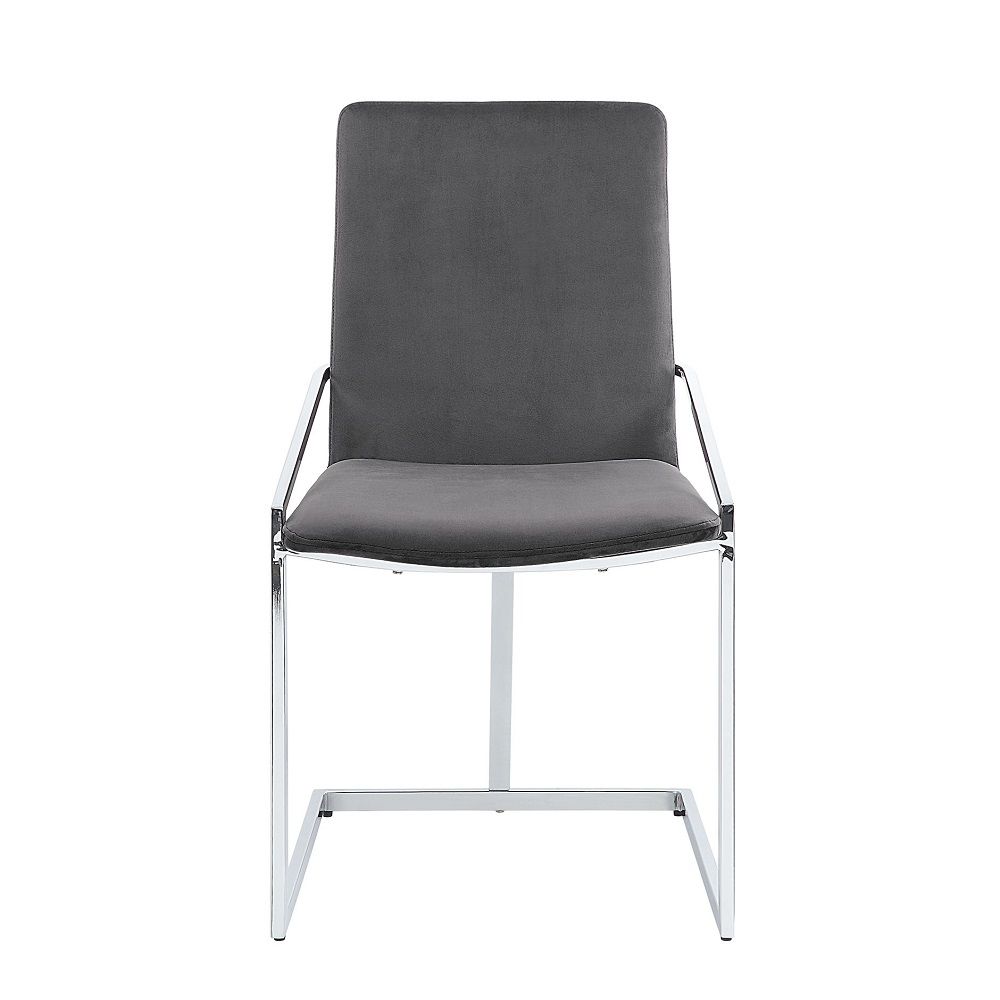 ACME Zlatan - Side Chair (Set of 2) - Gray Velvet & Chrome | Meri Furniture