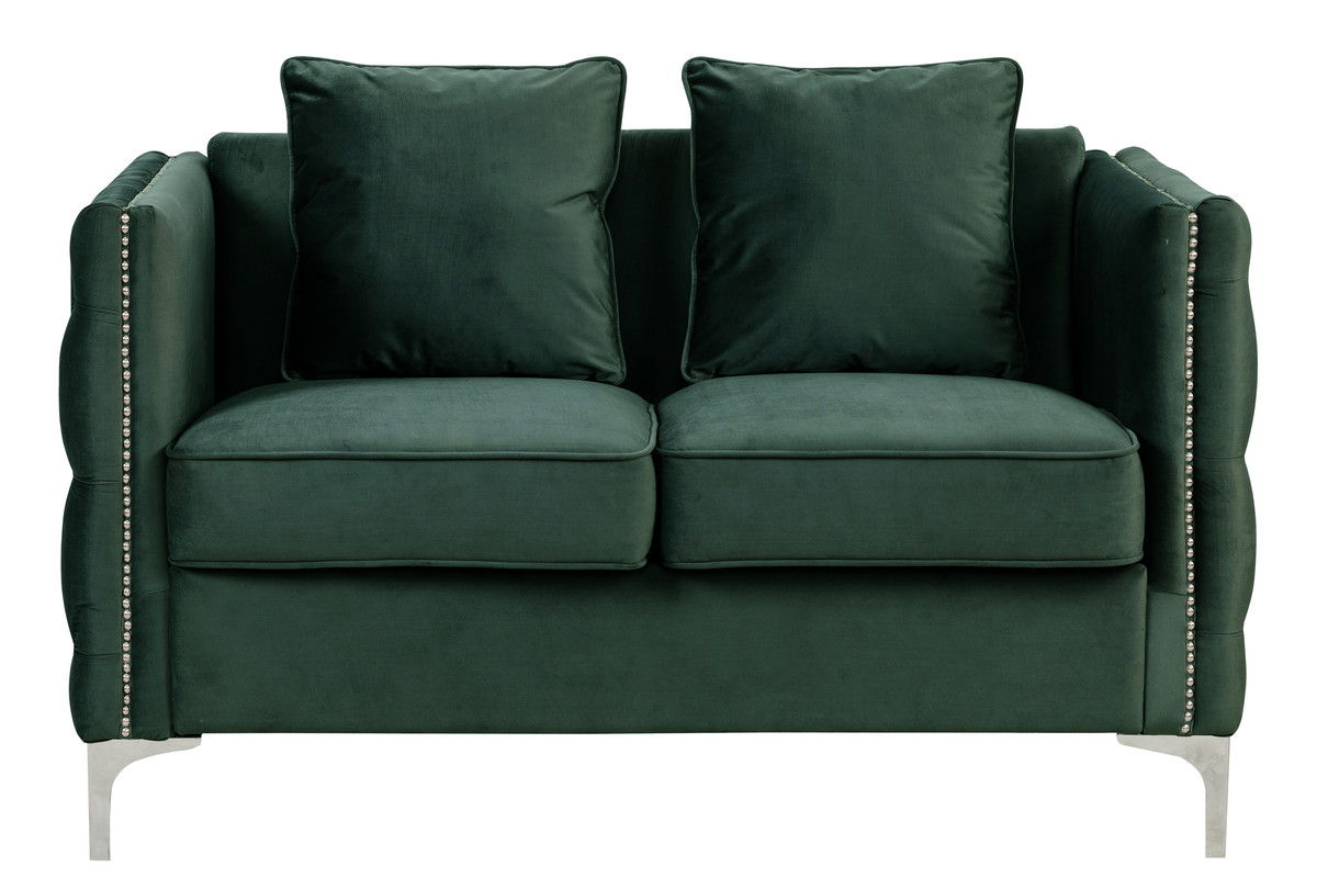 Bayberry 53"W Green Velvet Loveseat with 2 Pillows