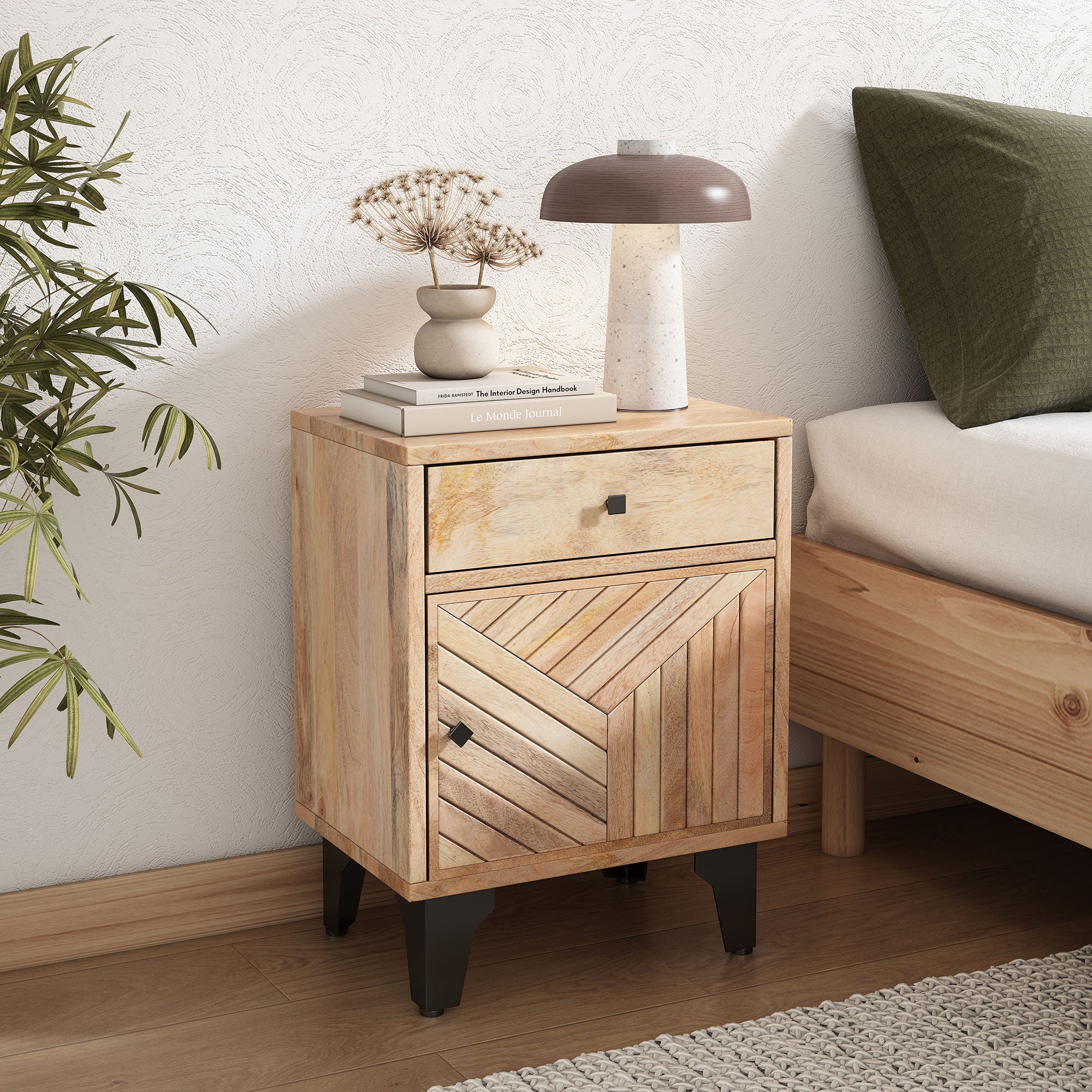 Solid Wood Vintage Nightstand With Handcrafted Detailing - Natural