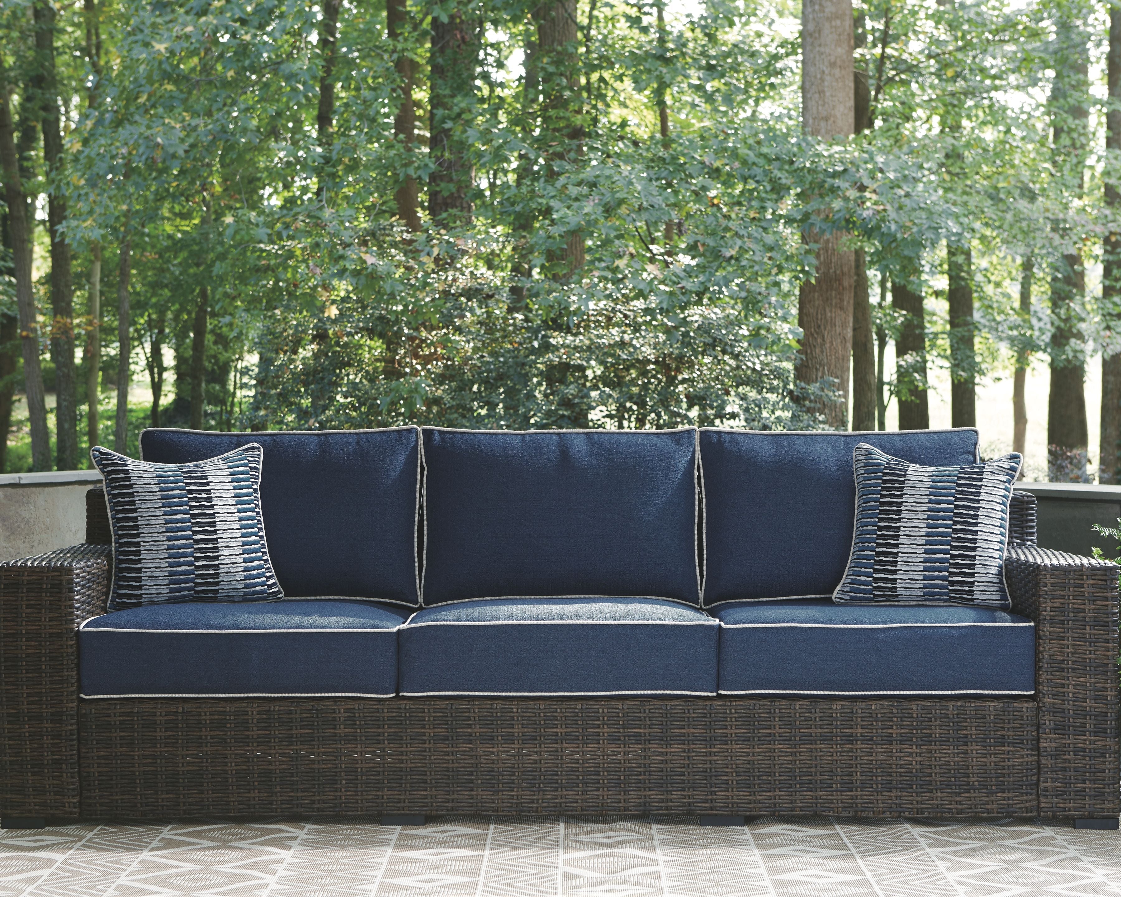 Ashley Furniture Grasson - Brown / Blue - Sofa With Cushion | Meri Furniture