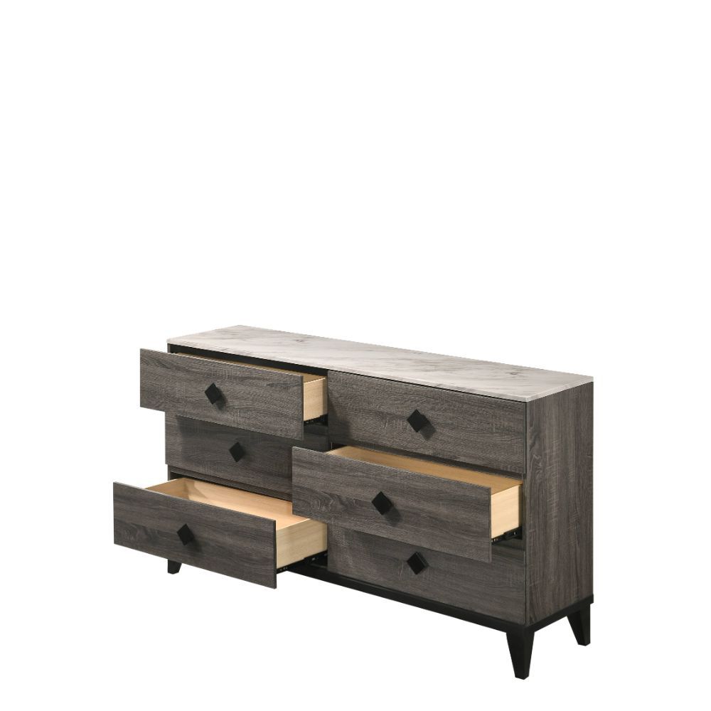 ACME Avantika - Dresser - Faux Marble & Rustic Gray Oak | Meri Furniture