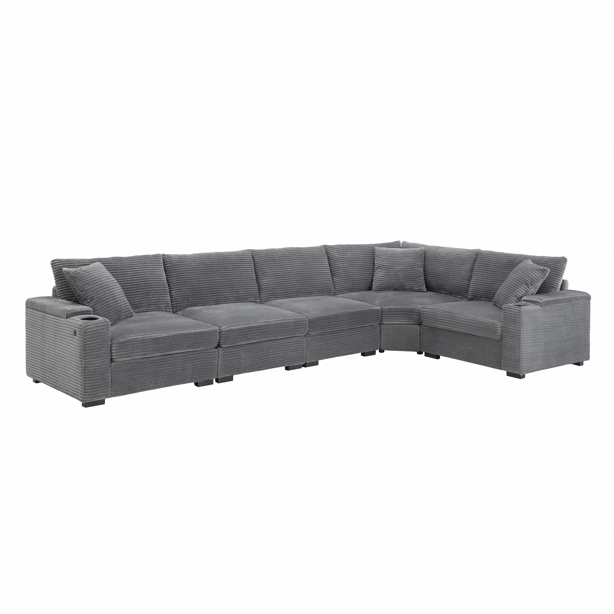 Convertible L Shaped Sectional Corner Couch With Armrest Storage Cup Holders USB Charger, Irregular Corner Oversized Comfy Modular Sofa