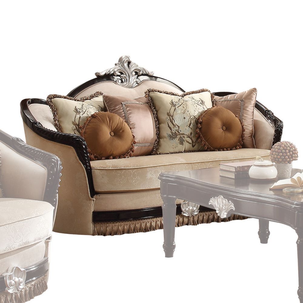 ACME Ernestine - Loveseat - Tan Fabric & Black | Meri Furniture