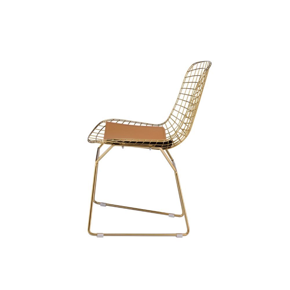 ACME Achellia - Side Chair (Set of 2) - Whiskey PU & Gold | Meri Furniture
