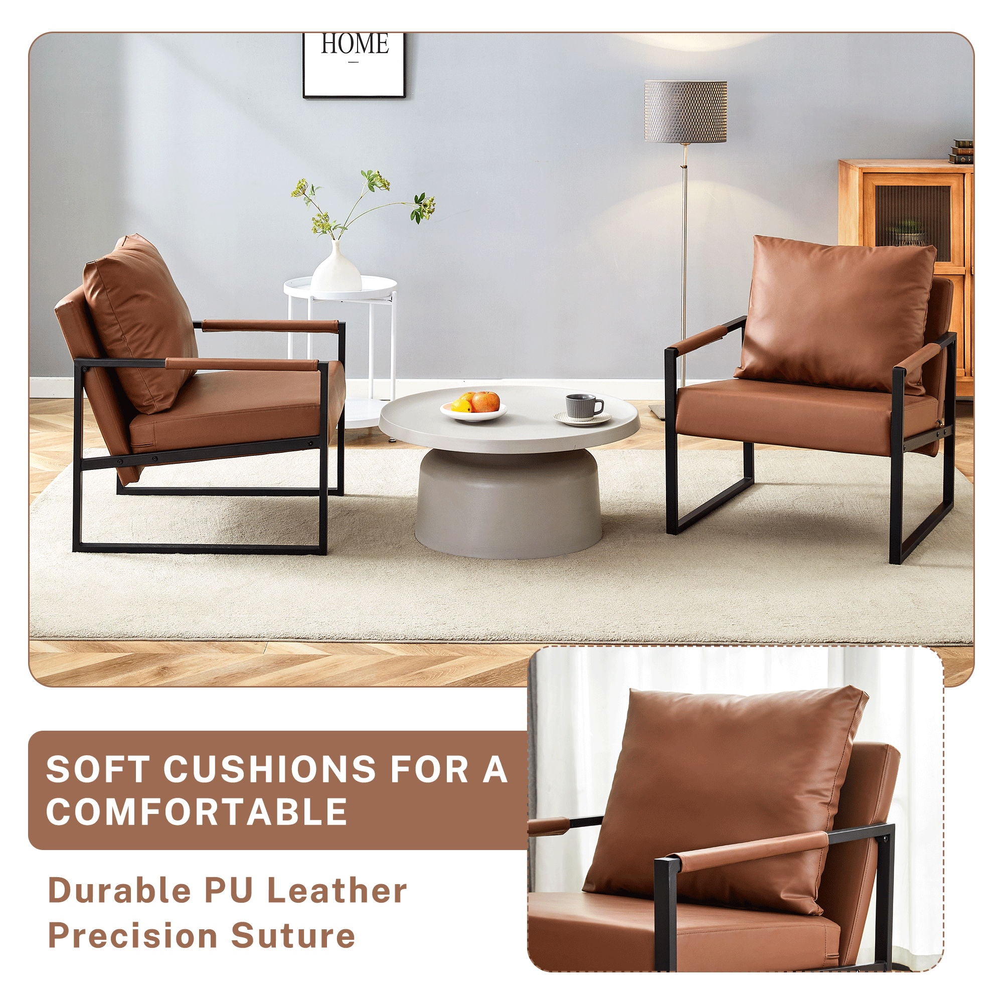 Classic Leather And Metal Frame Sofa, Ergonomically Designed, A Perfect Blend Of Modern And Industrial Styles
