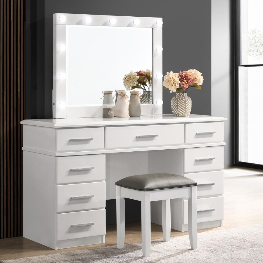 Coaster Fine Furniture Felicity - Upholstered Vanity Stool - Metallic And Glossy White | Meri Furniture