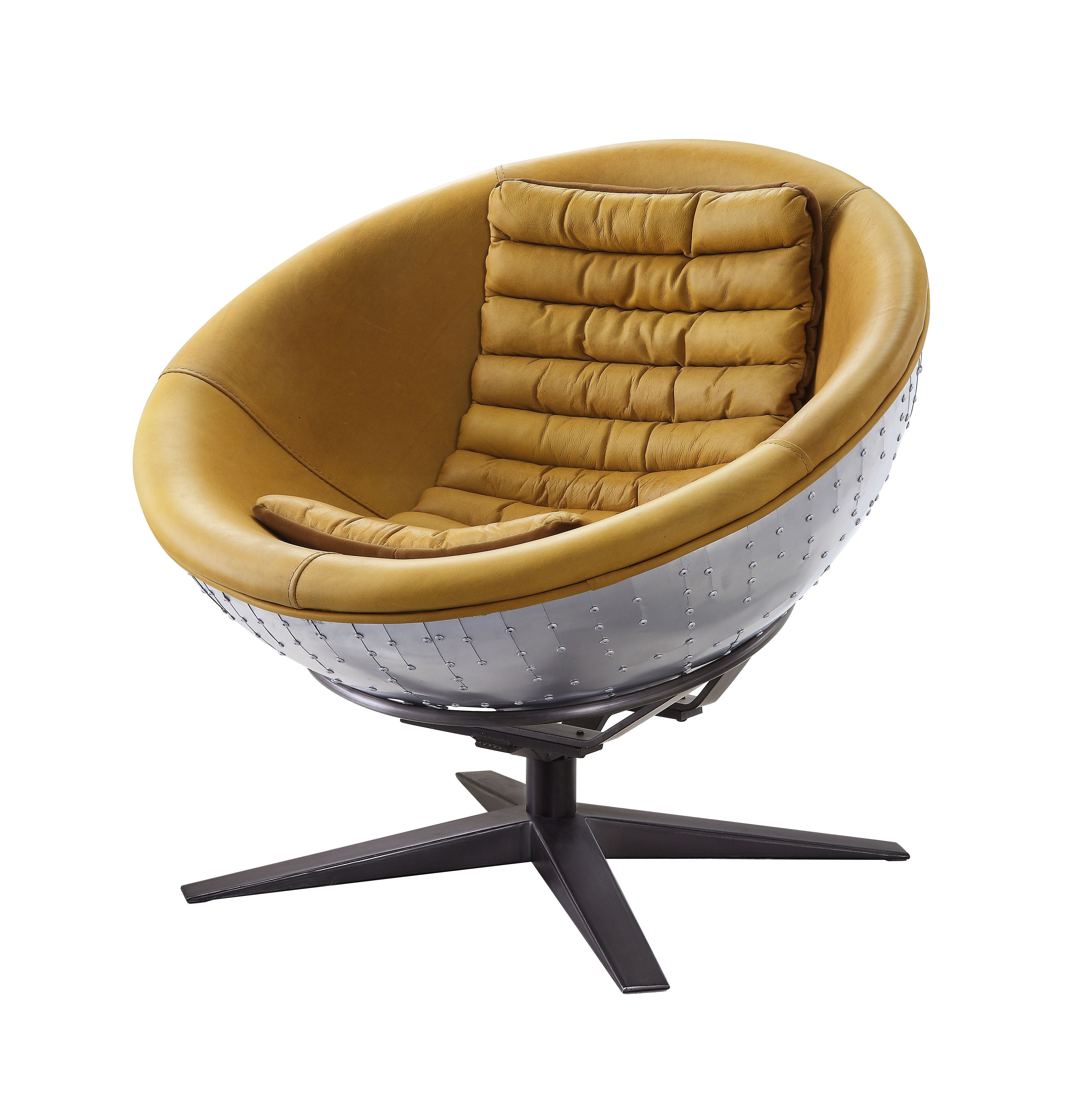 ACME Brancaster - Accent Chair - Turmeric Top Grain Leather & Aluminum | Meri Furniture