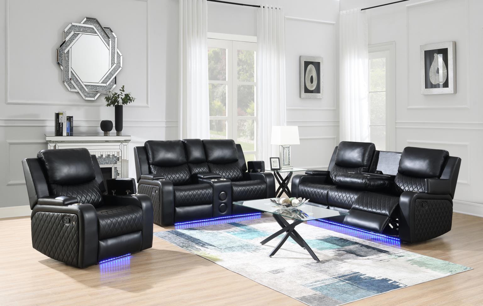 U126 - LED Motion Sofa With Dropdown Table - Black