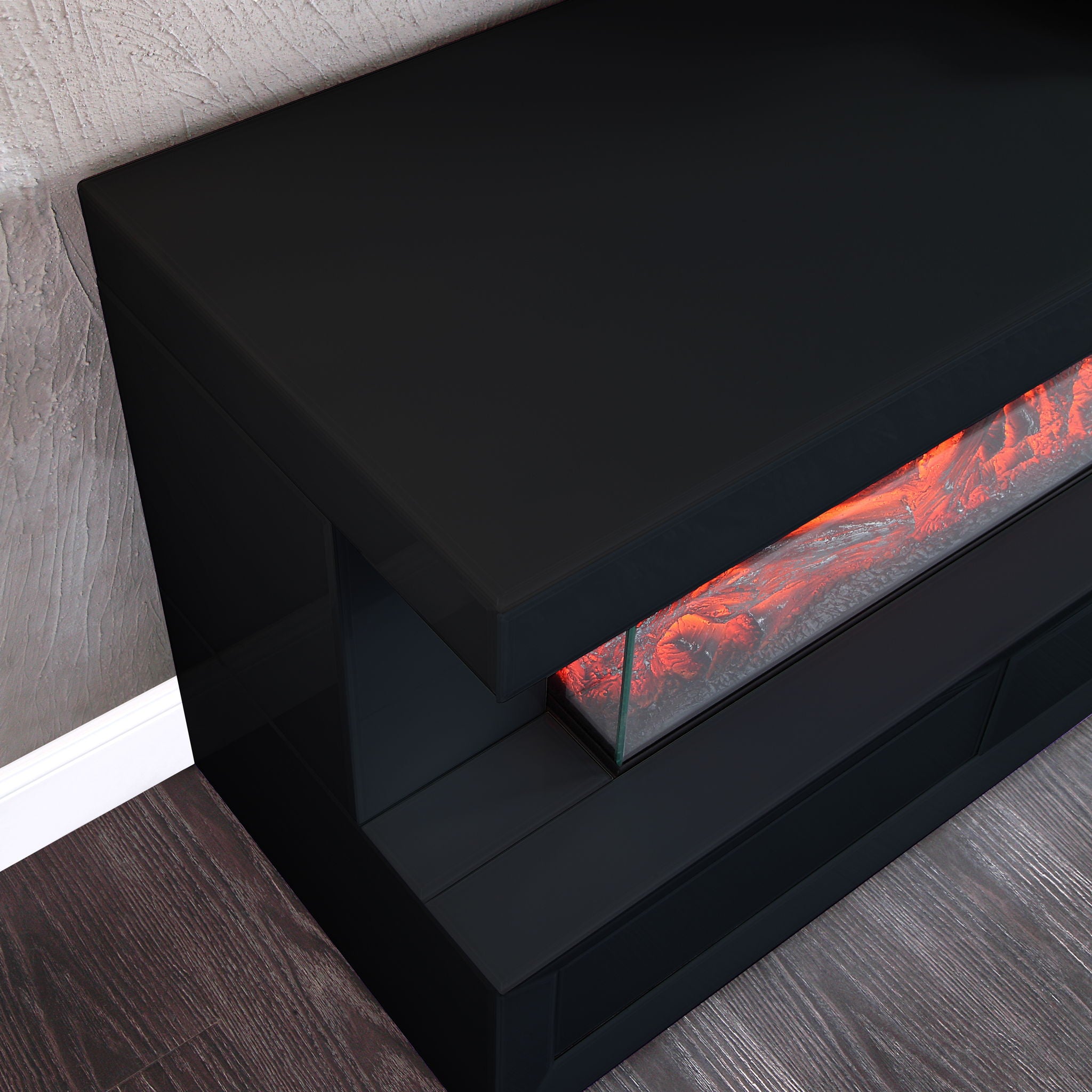 Dorian 71"W Black Finish TV Stand with Fireplace and Speaker