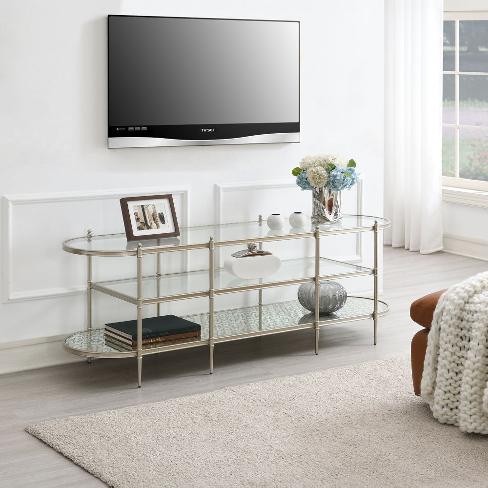 ACME Zaba - TV Stand - Glass Top & Silver | Meri Furniture