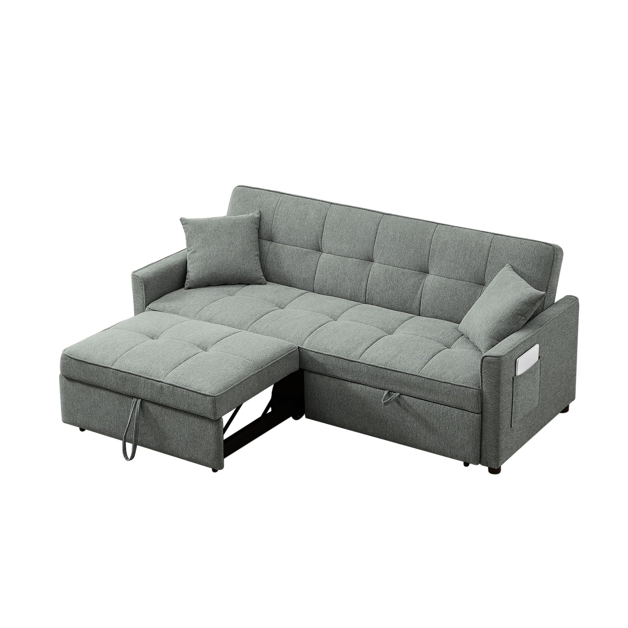 3 In 1 Convertible Sleeper Sofa Bed, Reclining Backrest, Pillows, Pockets