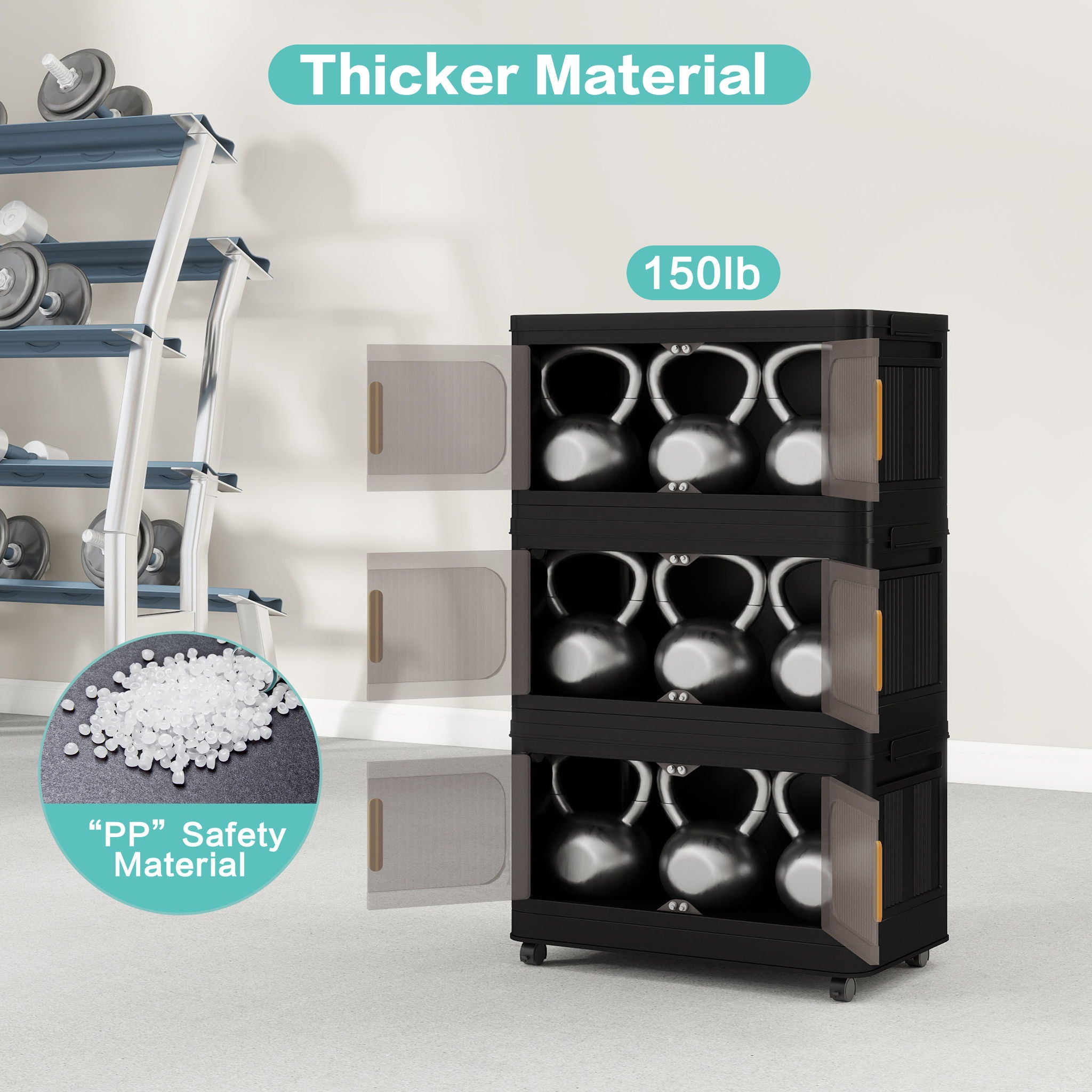 Folding Storage Cabinet With Magnetic Doors And Wheels