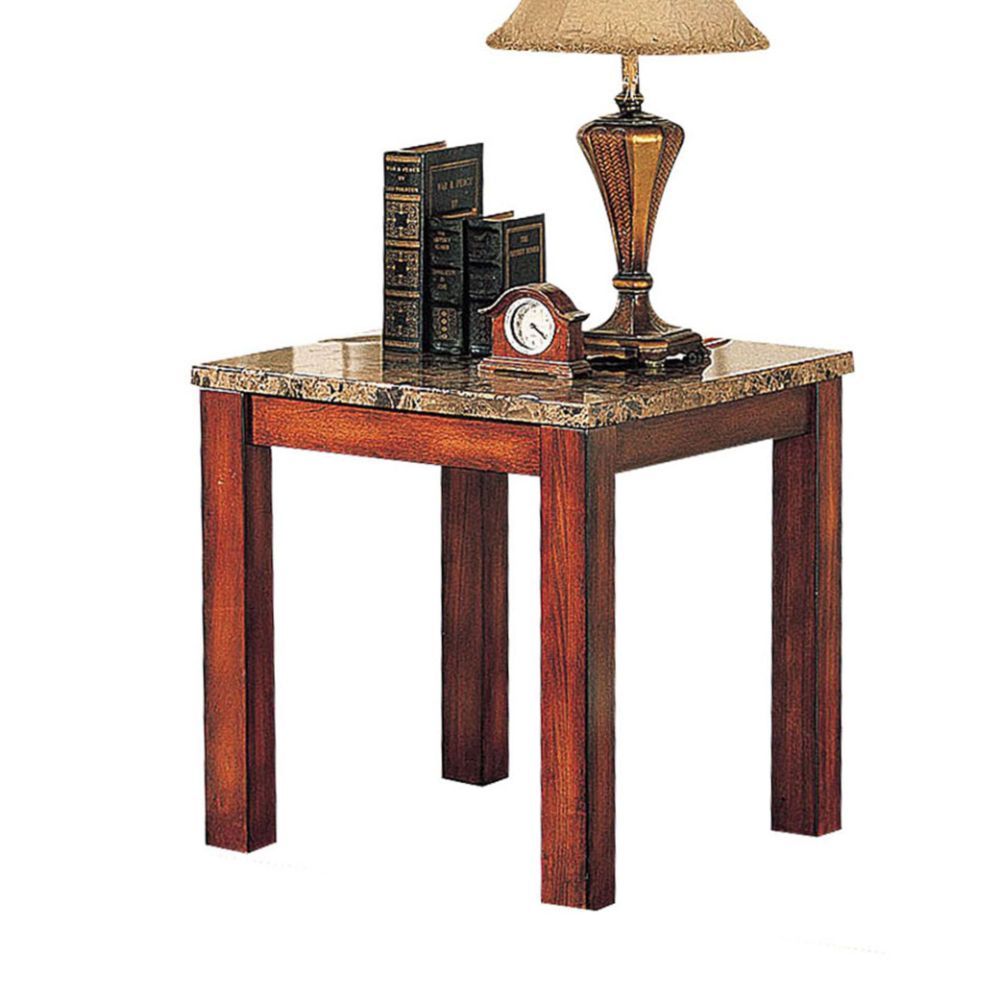ACME Bologna - End Table - Brown Marble & Brown Cherry | Meri Furniture