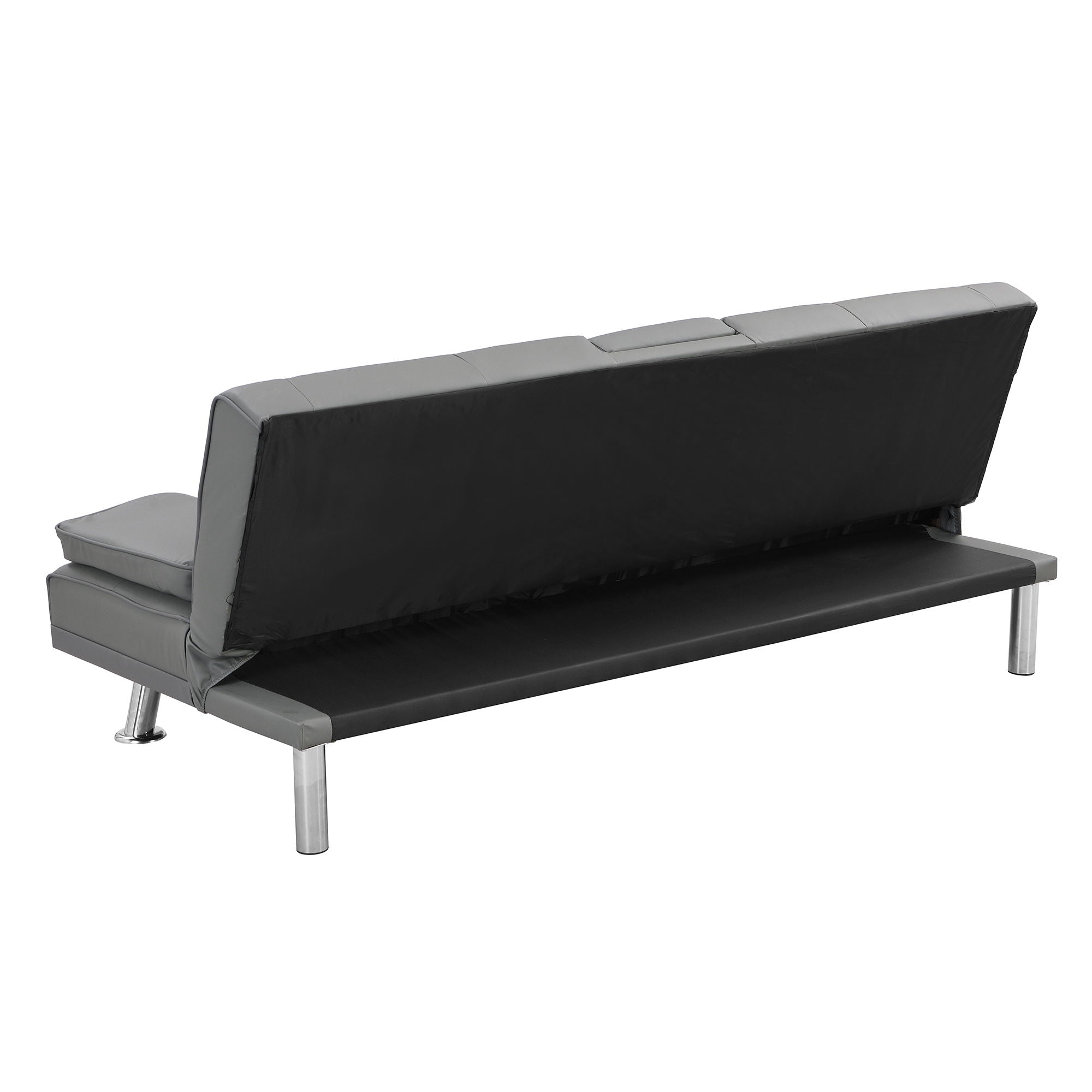 Modern Sofa Bed With Armrest 2 Holders, Wood Frame & Stainless Leg