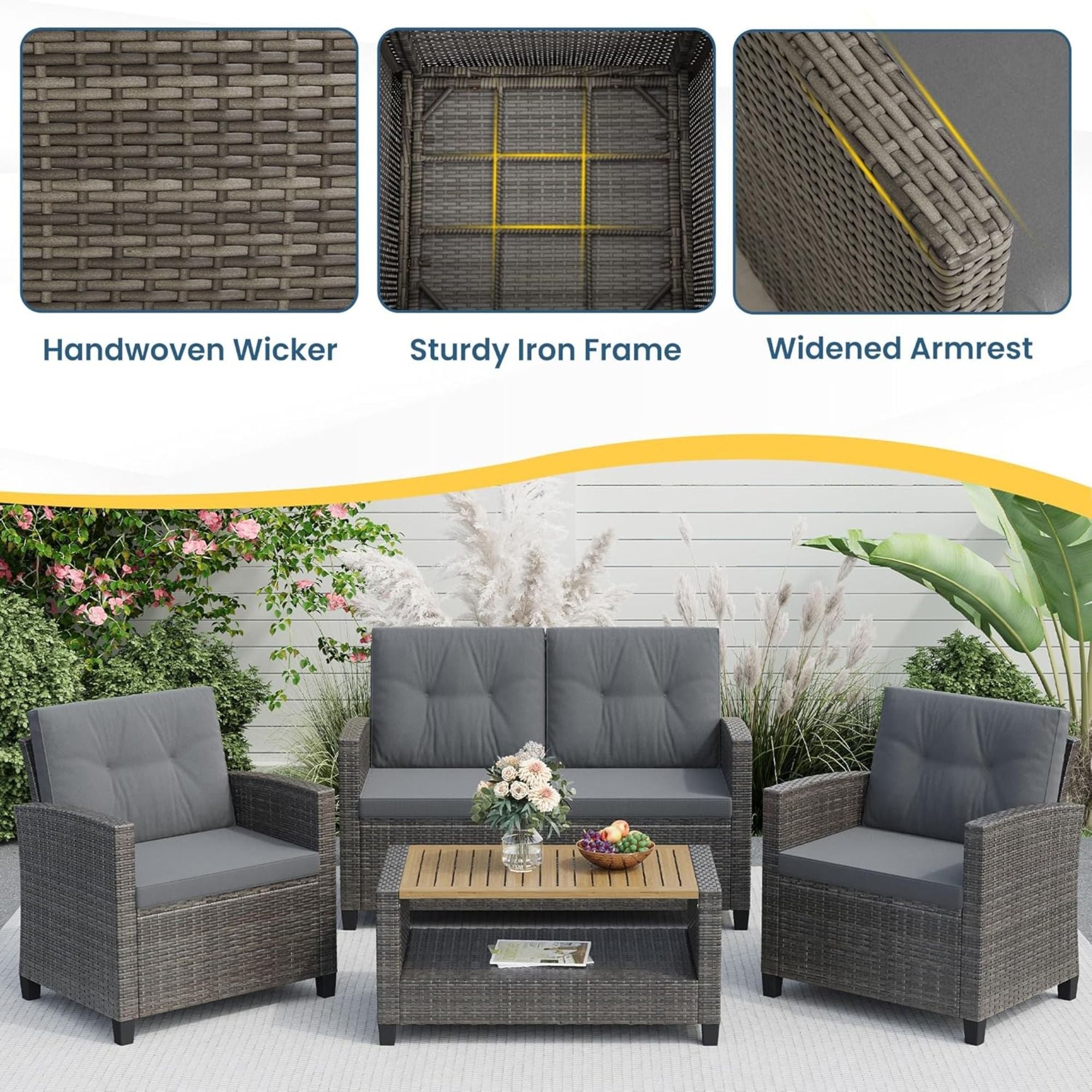 Modern All-Weather Patio Set With Cushions And Table