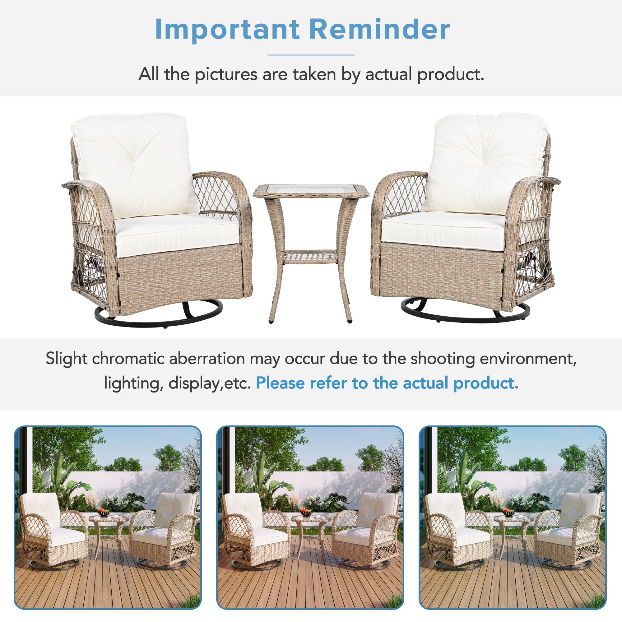 3 Piece Outdoor Chair & Table Set Chat Set, 2 Person Rattan Seating Group